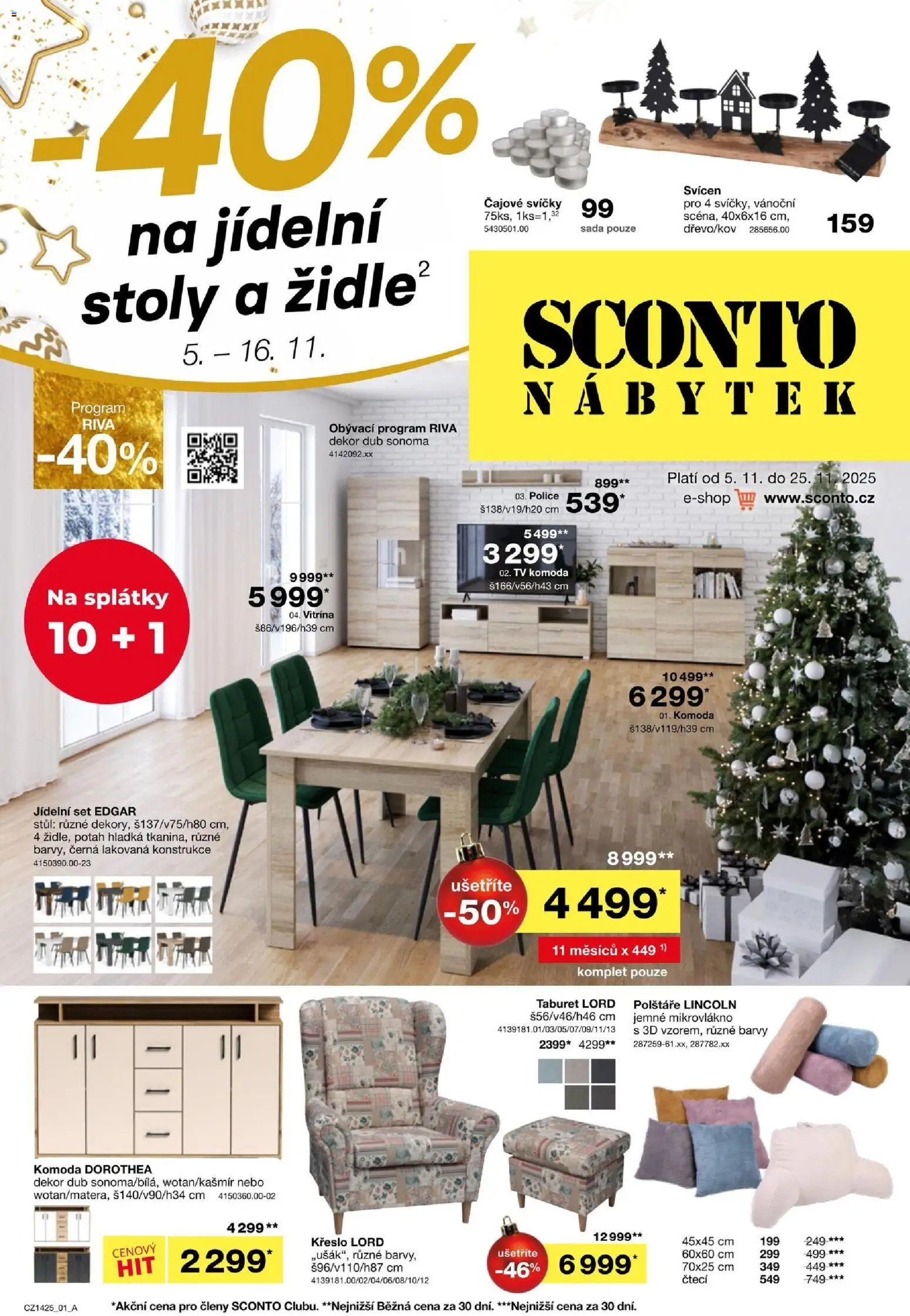 Sconto nábytek leták od 05.11.2025 | Strana: 1 | Produkty: Jídelní set, Vitrína, Čajové svíčky, Barvy