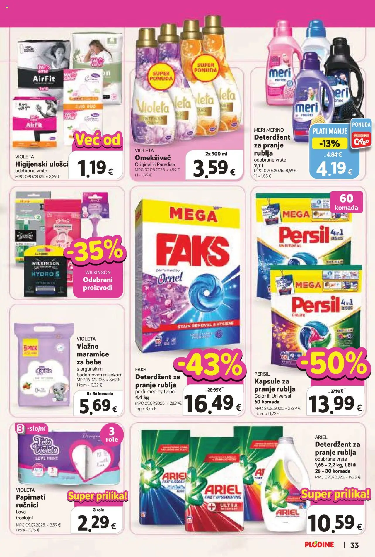 Plodine katalog | vrijedi od 22.10.2025 | Stranica: 33 | Proizvodi: Higijenski ulošci, Deterdžent za pranje rublja, Deterdžent, Persil