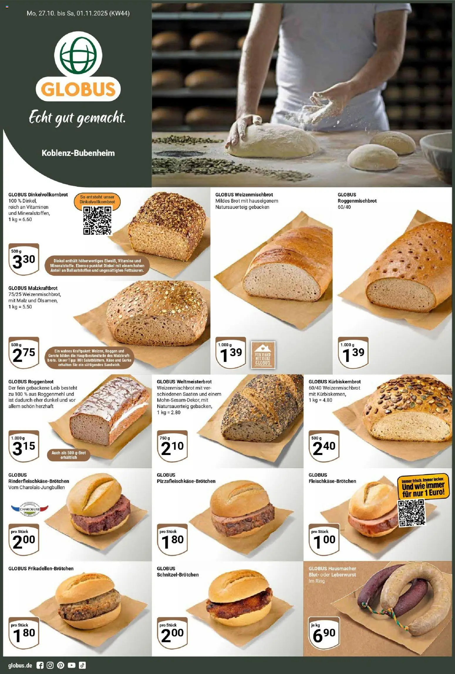 Globus prospekt Koblenz-Bubenheim	 – gültig ab 26.10.2025 | Seite: 1 | Produkte: Käse, Brot