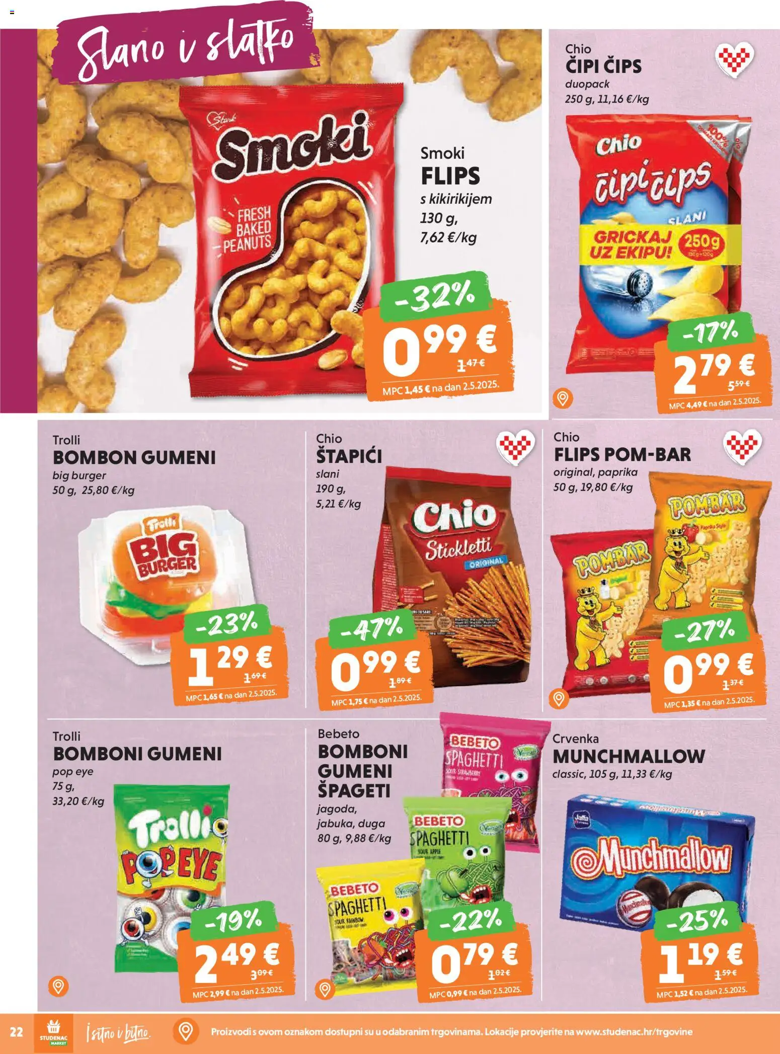Studenac katalog | vrijedi od 18.02.2026 | Stranica: 22 | Proizvodi: Bomboni, Paprika, Špageti, Čips
