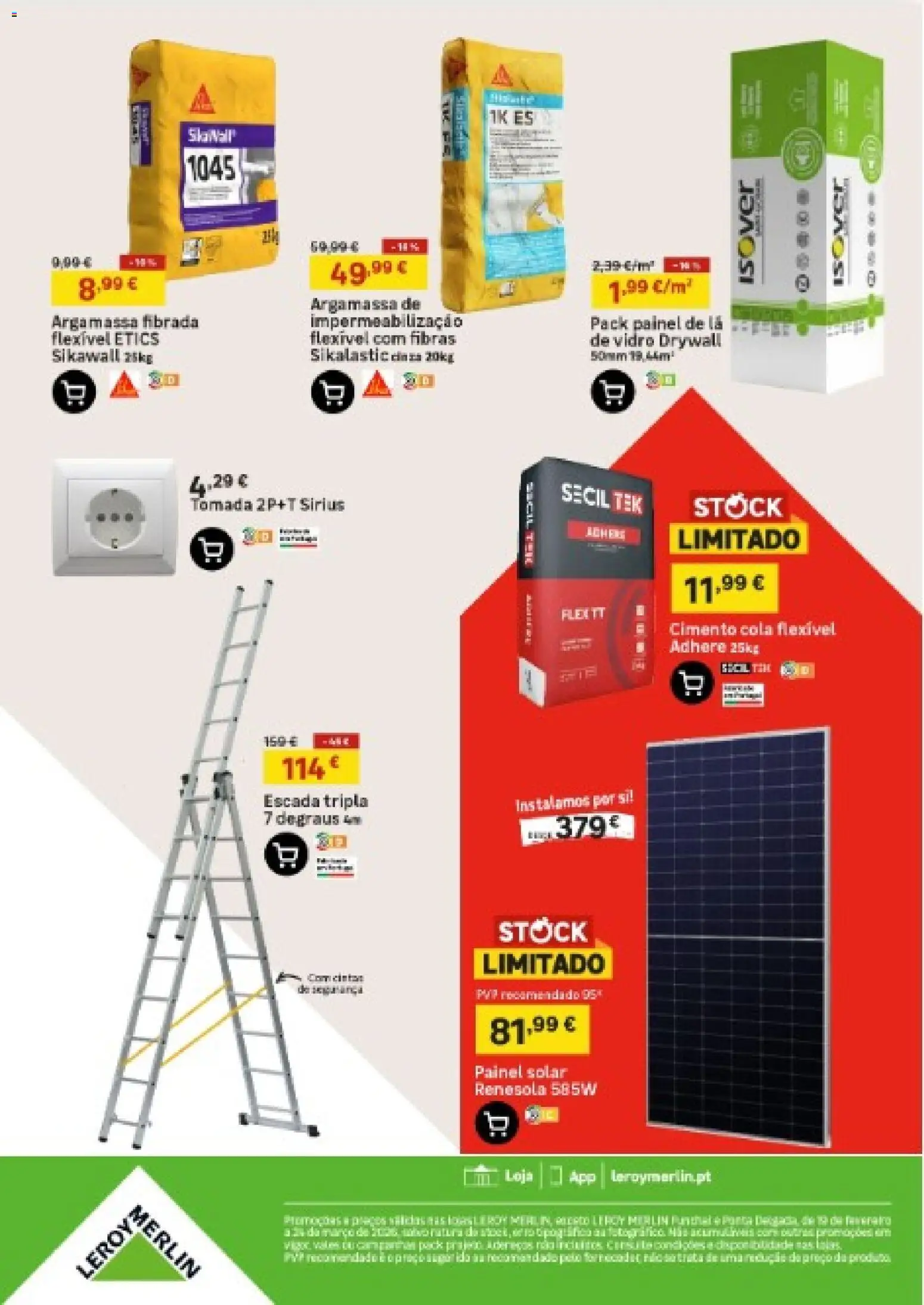 Leroy Merlin Catálogo │ válido de 19.02.2026 | Página: 19 | Produtos: Escada, Argamassa, Tomada, Cimento