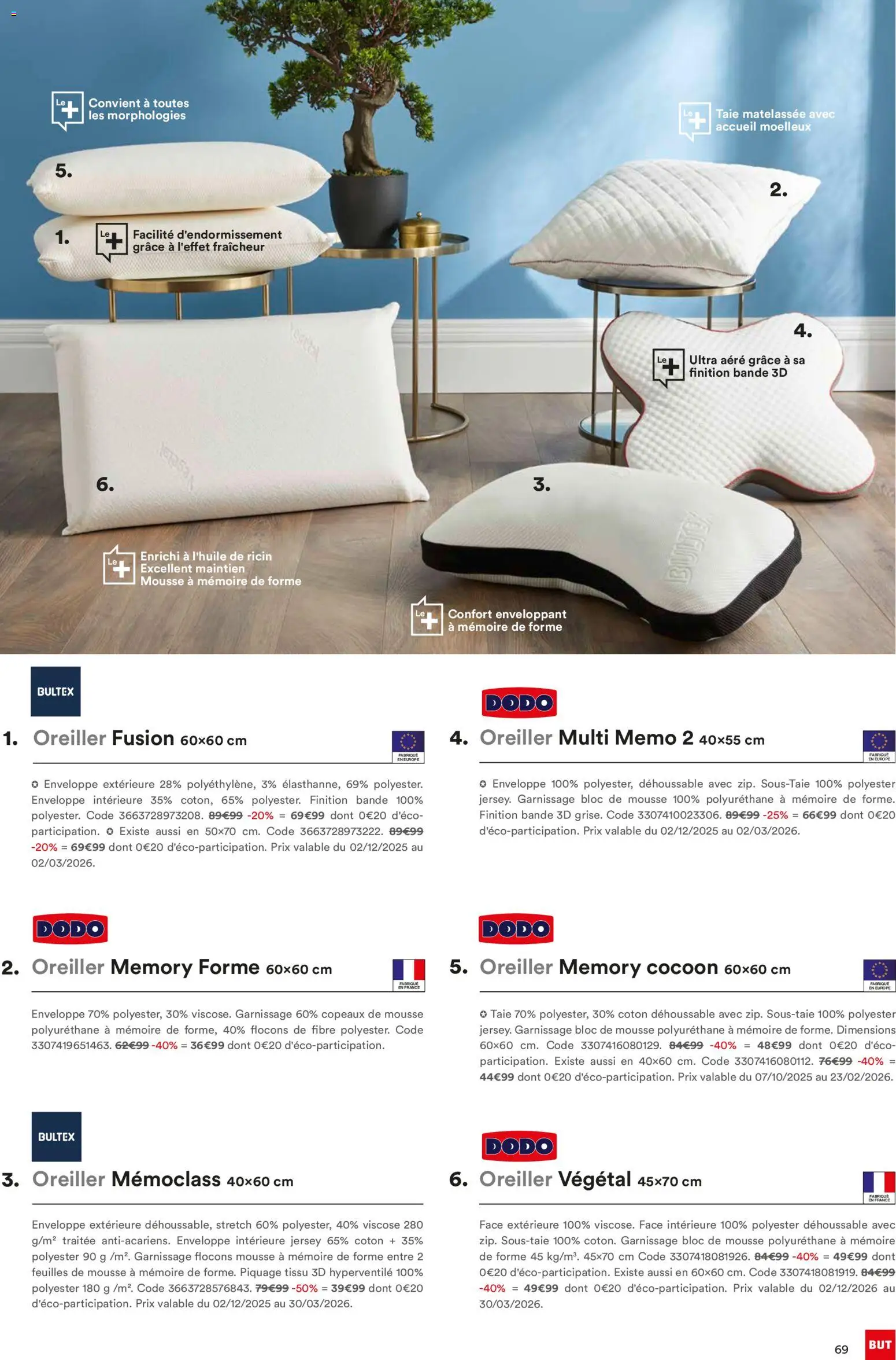 {H1} | Page: 69 | Produits: Coton, Enveloppe, Mousse, Oreiller