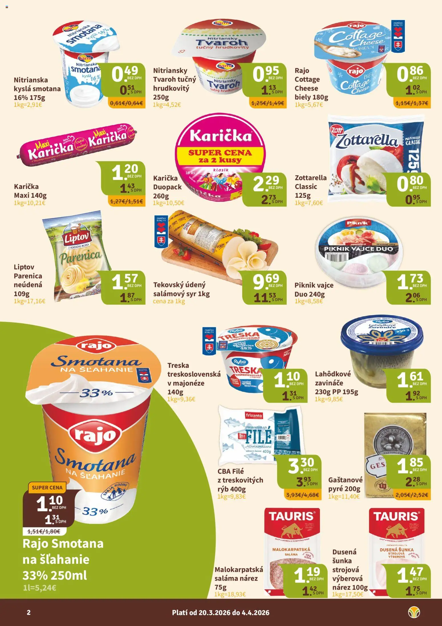 Nové Nitrazdroj akcie – leták je platný od 18.03.2026 | Strana: 2 | Produkty: Saláma, Šunka, Mozzarella, Ryba