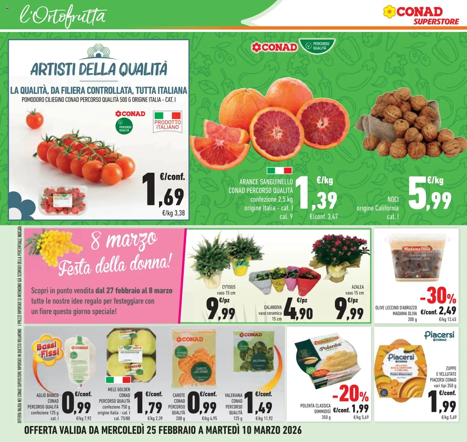 Volantino Conad del 25.02.2026 | Pagina: 10 | Prodotti: Arance, Pomodoro, Olive, Vaso