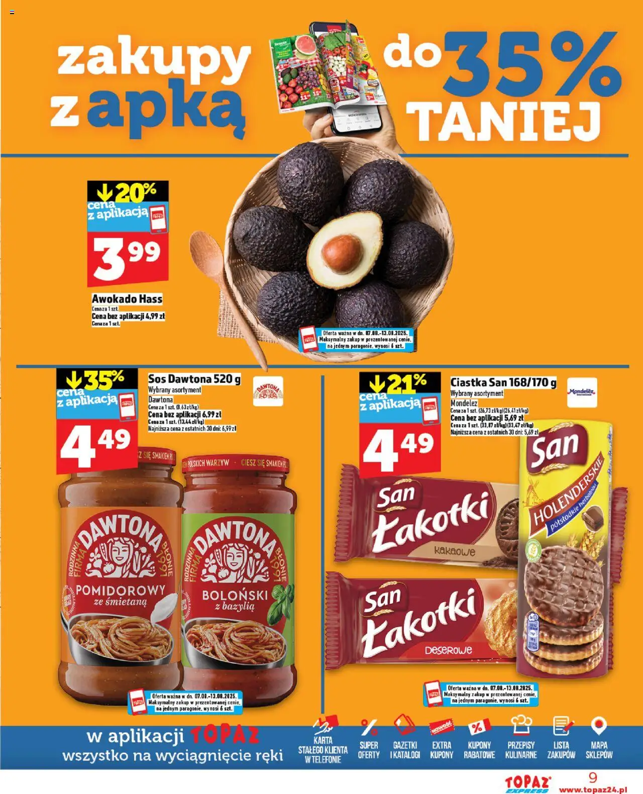 Topaz Gazetka - Express od 07.08.2025 | Strona: 9 | Produkty: Herbatniki, Śmietana, Awokado, Sos