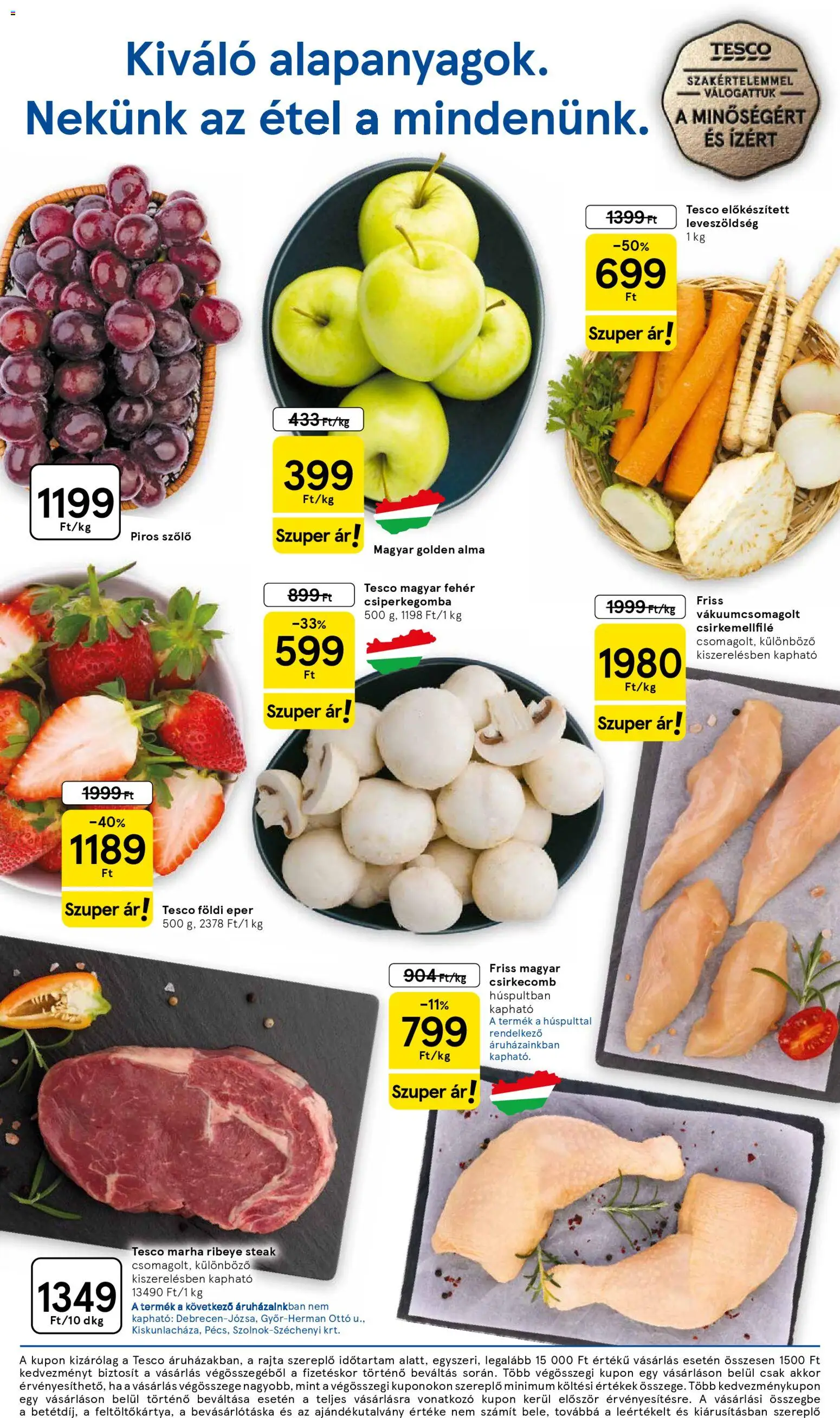 Tesco akciós ujság - amely érvényes a következő dátumtól: 26.03.2026 | Oldal: 2 | Termékek: Csiperkegomba, Alma, Eper, Csirkecomb
