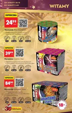 Pogląd oferty "Wyrzutnia Blue Diamond, efekt spadających gwiazd i deszcz migoczących i trzaskających iskier, 10 strzałów, kaliber 18 mm, wysokość strzałów ~30 m, czas efektów ~14 sek." - ważna od 13.12.2025 | Strona: 34