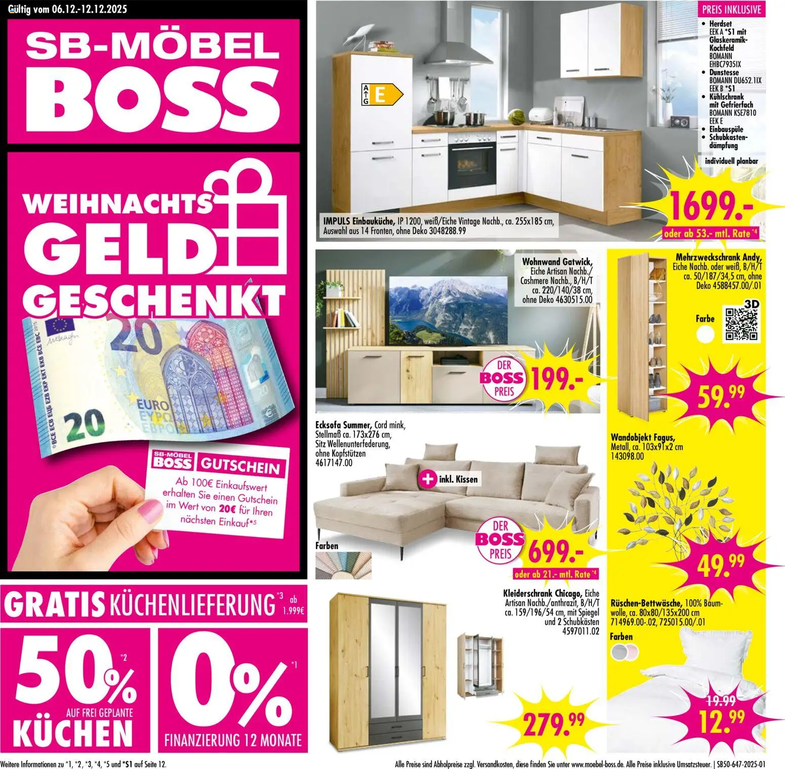 SB Möbel Boss Prospekt Neubrandenburg	 – gültig ab 06.12.2025 | Seite: 1 | Produkte: Wohnwand, Kissen, Kleiderschrank, Kuchen