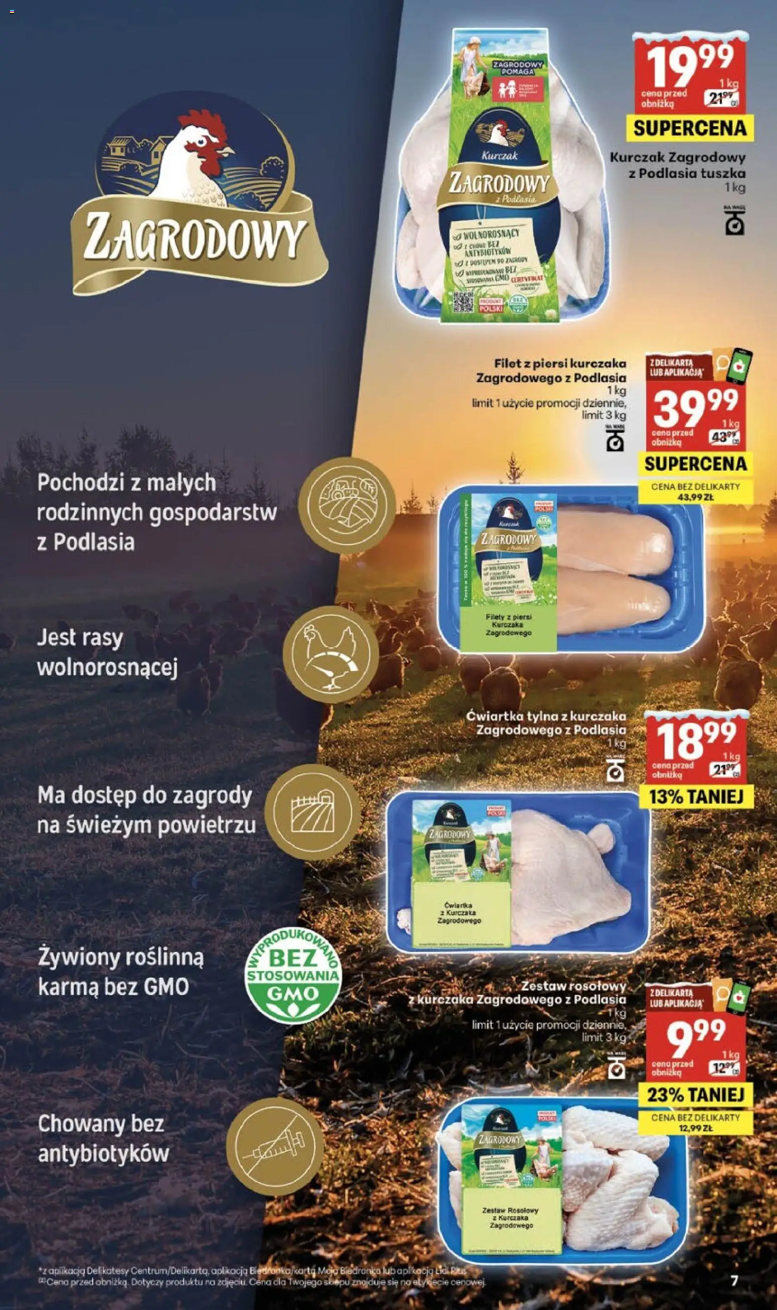 Delikatesy Centrum Gazetka od 22.01.2026 | Strona: 7 | Produkty: Delikatesy, Kurczak zagrodowy, Filet z piersi kurczaka, Ćwiartka z kurczaka