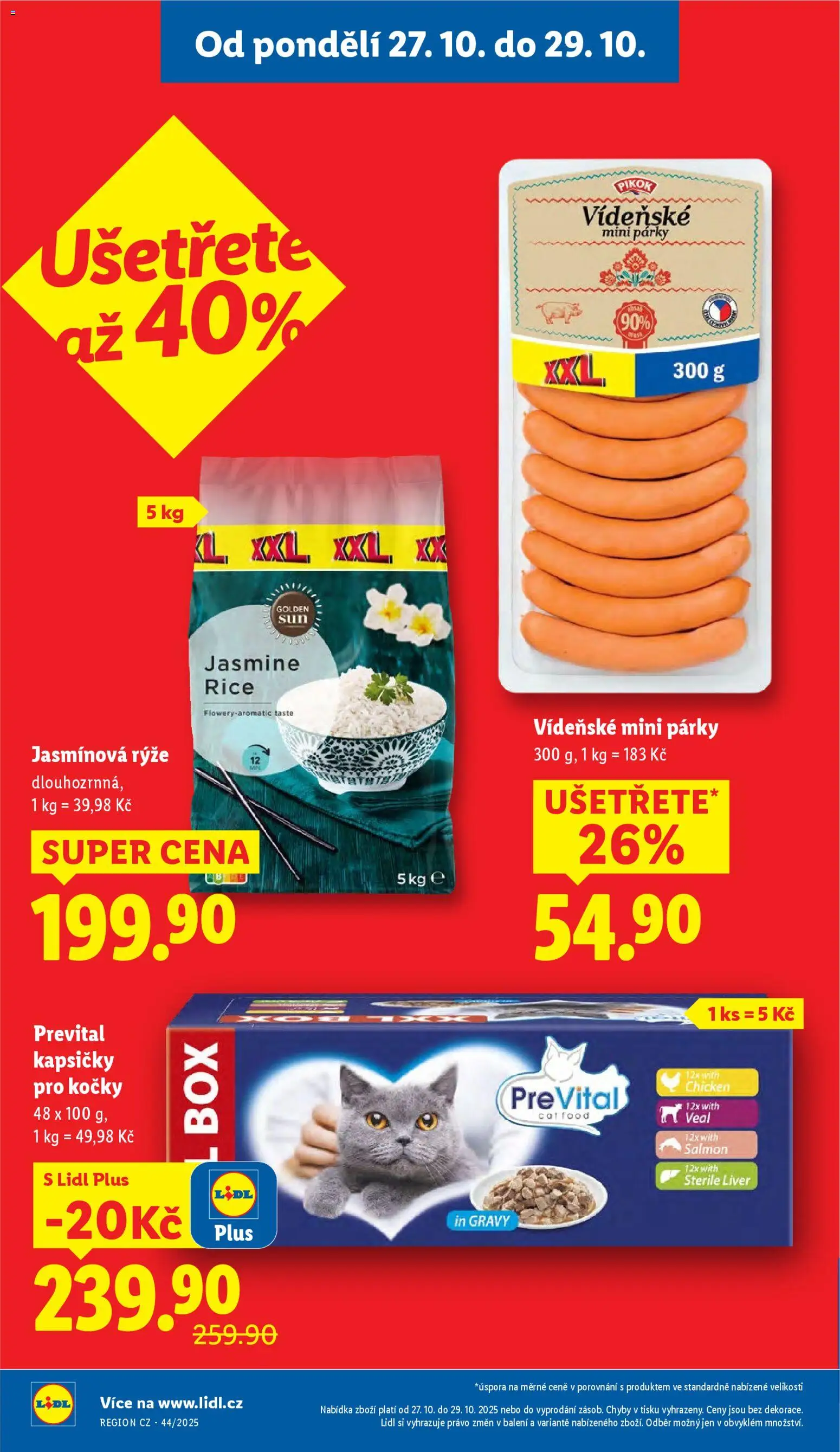 Lidl leták od 27.10.2025 | Strana: 2 | Produkty: Rýže, Párky, Kapsičky pro kočky, Jasmínová rýže
