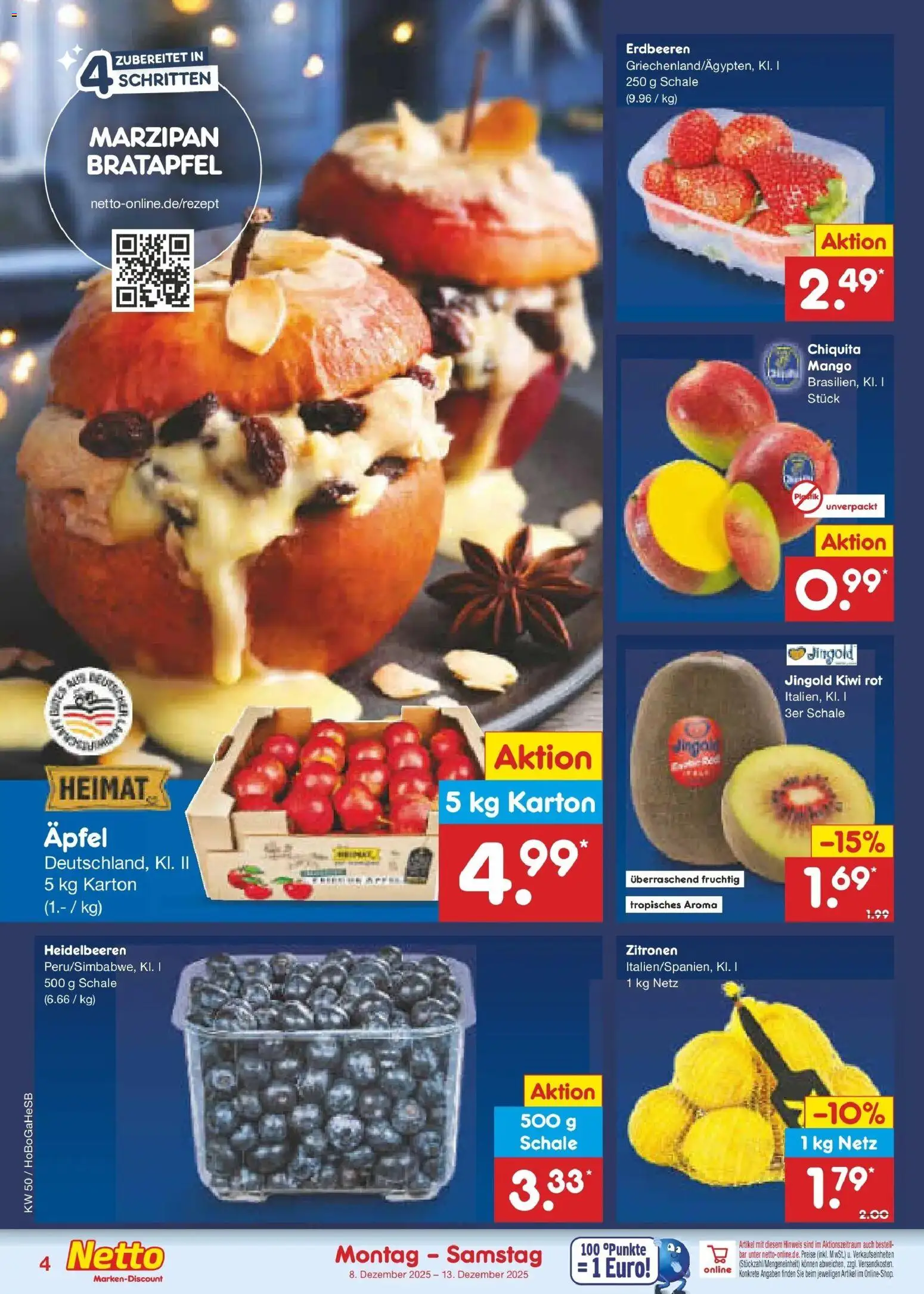 Netto Marken-Discount Prospekt 	 – gültig ab 08.12.2025 | Seite: 4 | Produkte: Heidelbeeren, Mango, Erdbeeren, Zitronen