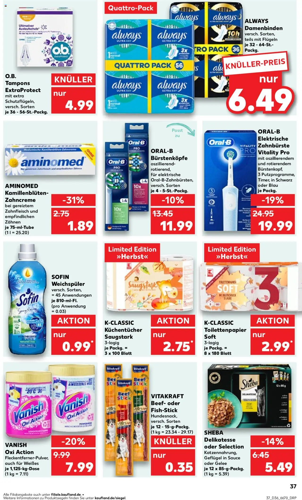 Kaufland prospekt Bremen	 - gültig ab dem 04.09.2025 | Seite: 37 | Produkte: Sheba, Elektrische zahnbürste, Zahnbürste, Toilettenpapier