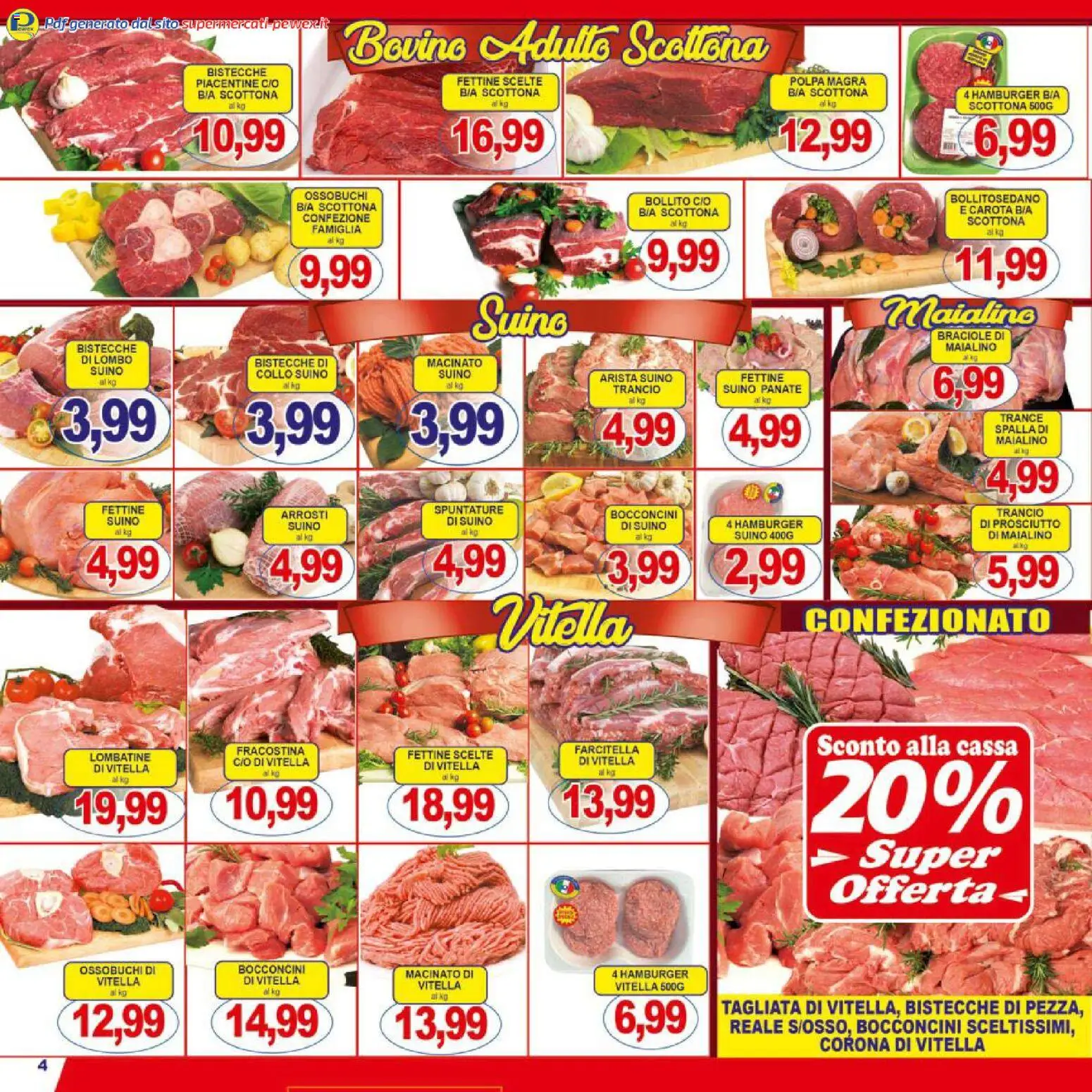 Volantino Pewex del 06.03.2026 | Pagina: 4 | Prodotti: Bovino, Suino, Prosciutto, Hamburger