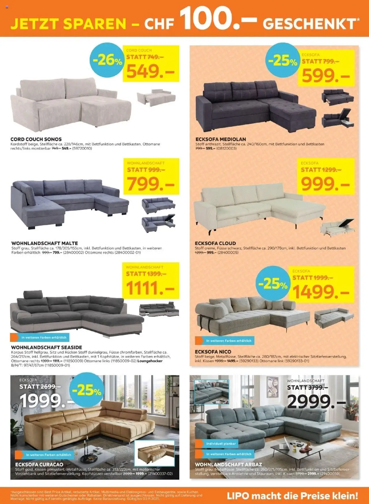 Lipo Aktionen – gültig ab 21.10.2025 | Seite: 7 | Produkte: Kissen, Couch, Ecksofa, Wohnlandschaft