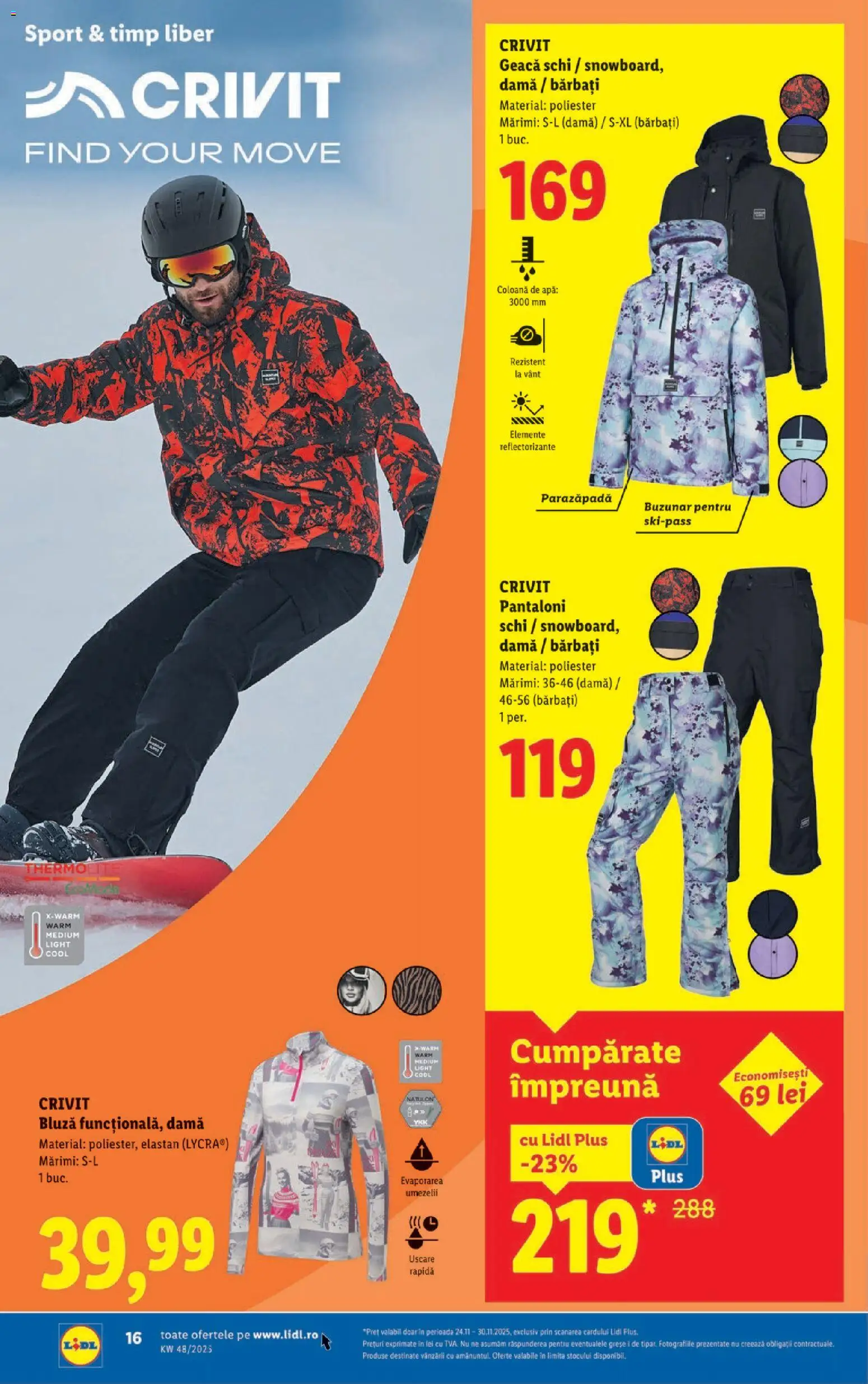 Noul catalog Lidl – valabil de la 24.11.2025 | Pagină: 16 | Produse: Bluză, Geacă, Pantaloni, Apă