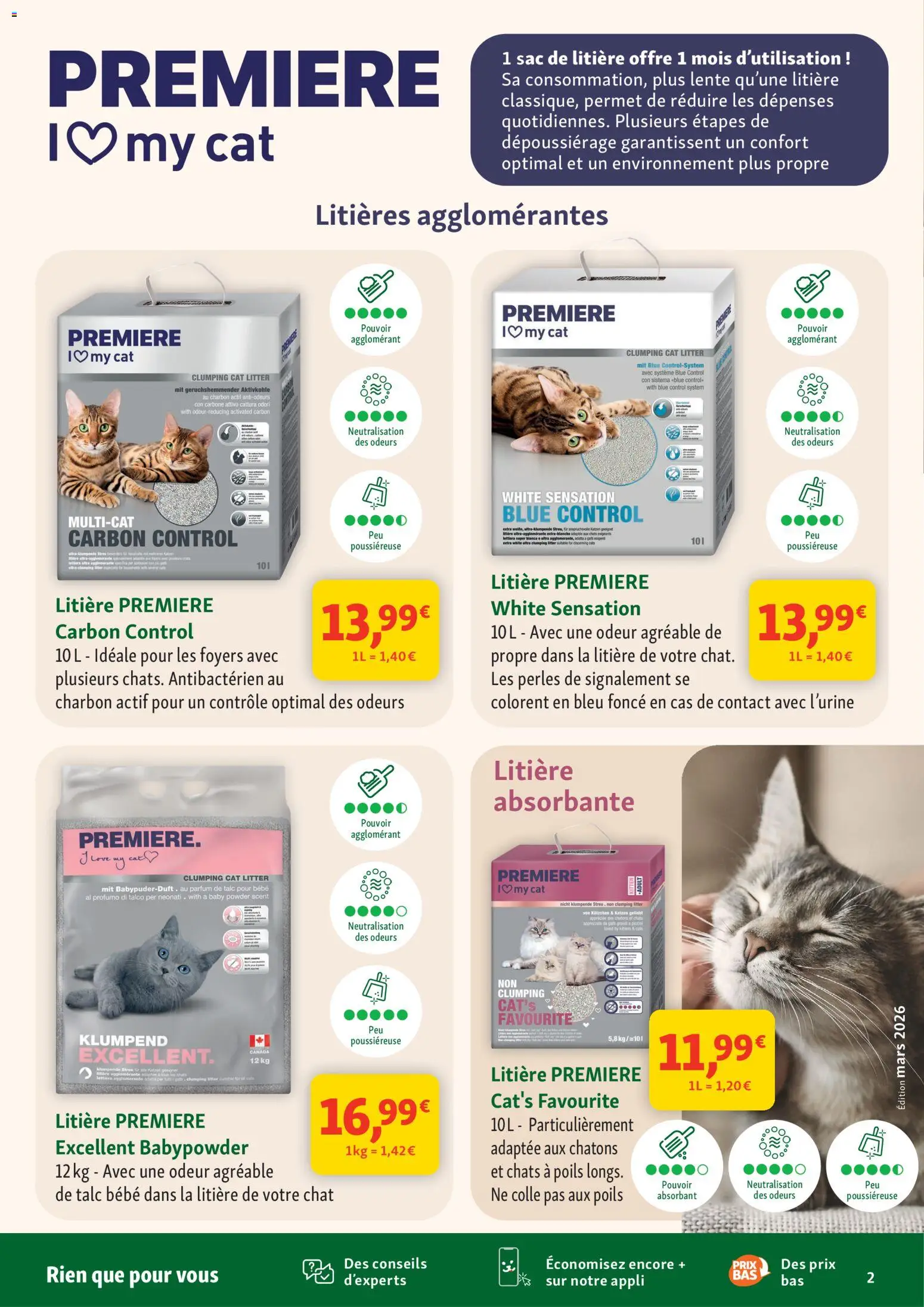 {H1} | Page: 2 | Produits: Litière agglomérante, Sac, Parfum, Litière