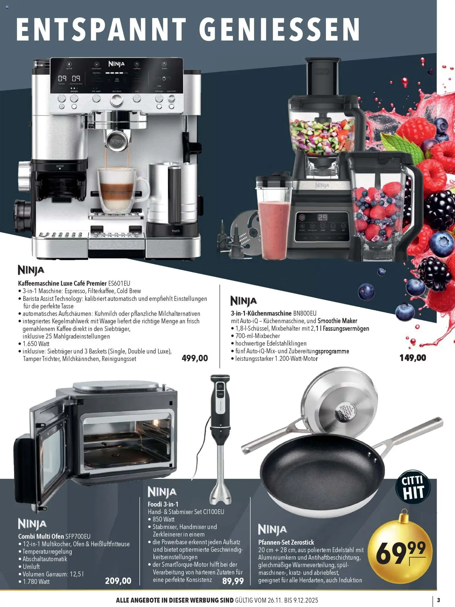 CITTI Markt  Ideen fürs Fest – gültig ab 26.11.2025 | Seite: 3 | Produkte: Ofen, Kaffeemaschine, Kaffee, Stabmixer