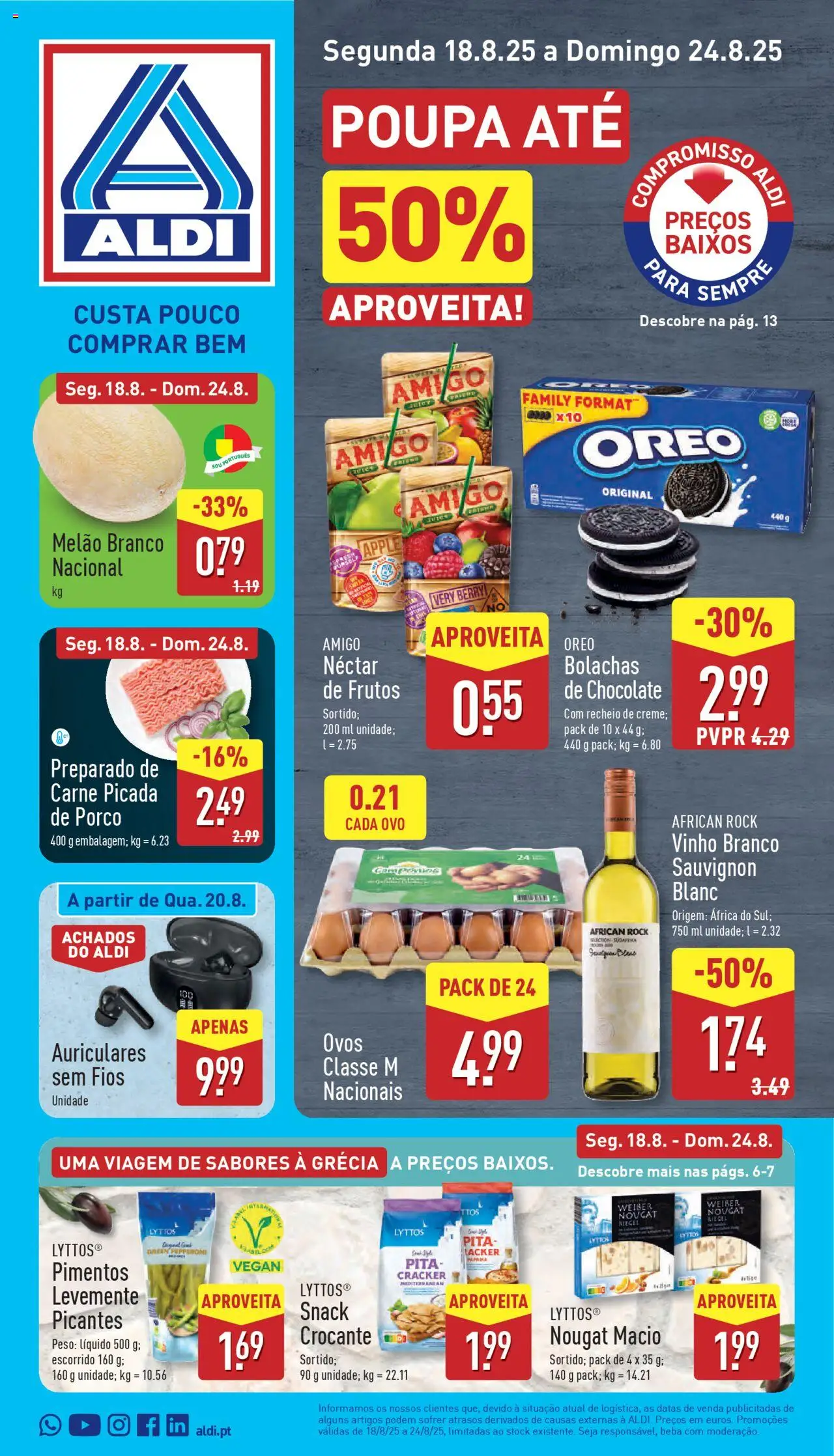 Aldi folheto │ válido de 18.08.2025 | Página: 1 | Produtos: Bolachas, Ovos, Chocolate, Vinho
