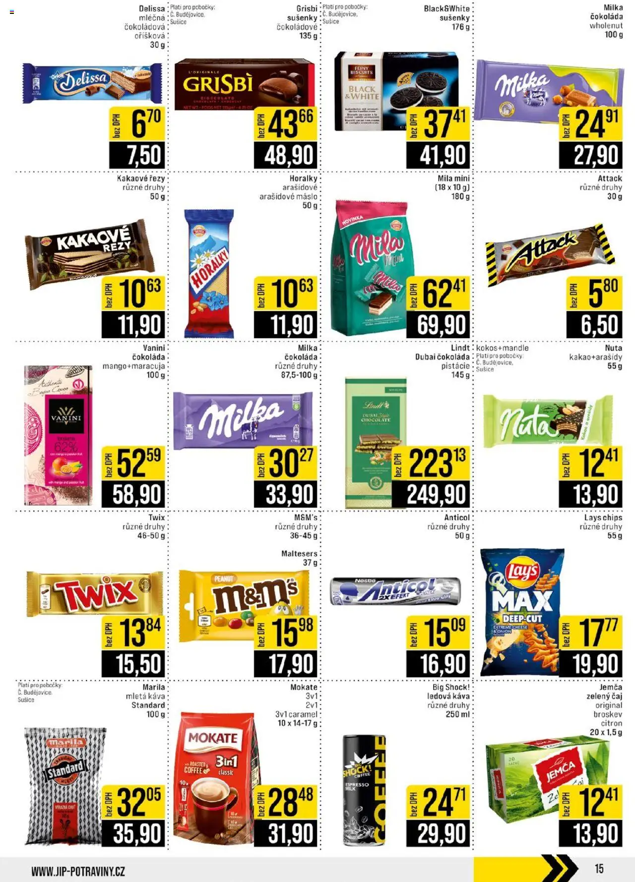Jip leták - Ostatní prodejny od 18.06.2025 | Strana: 15 | Produkty: Čokoláda, Cookies, Káva Standard, Mila