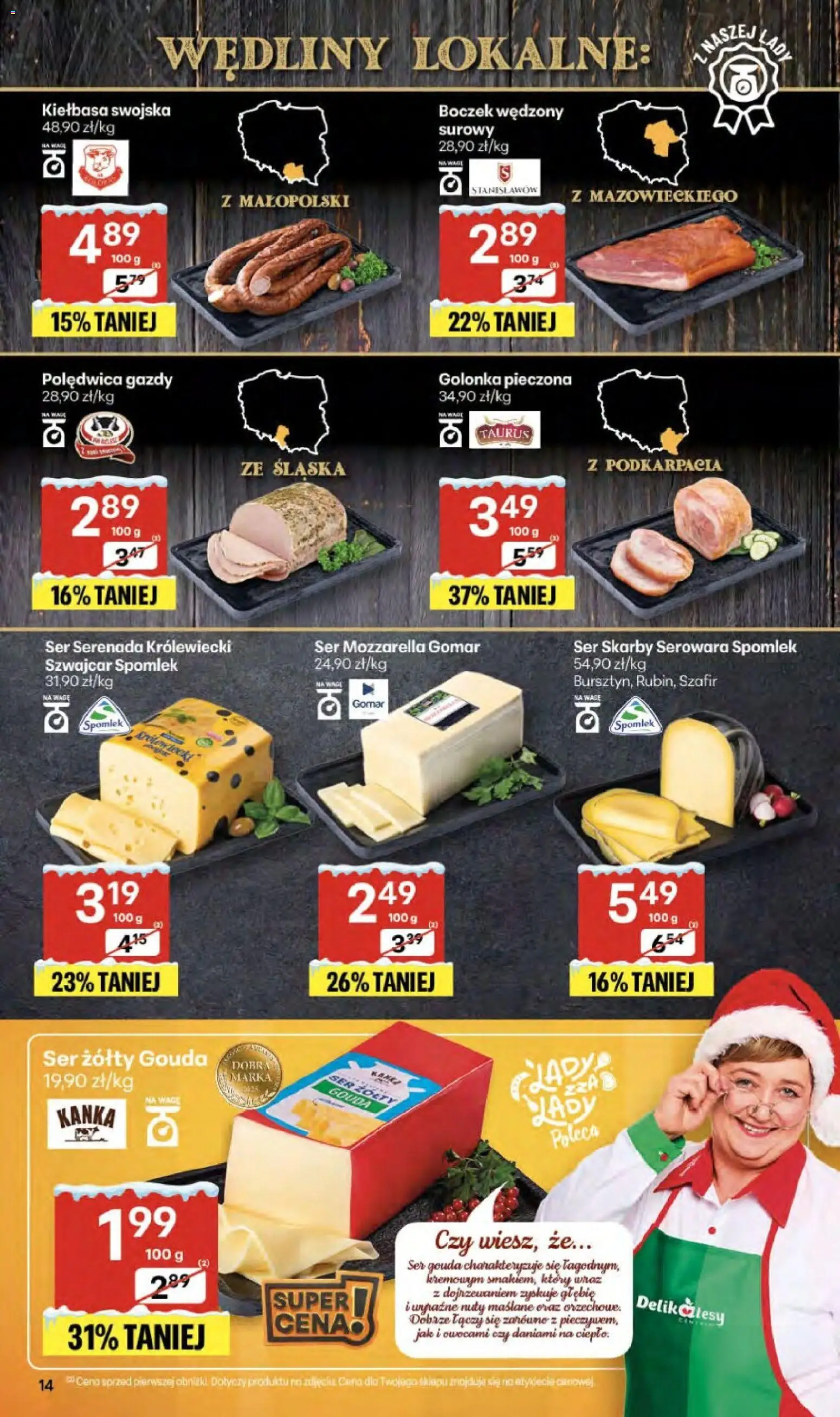 Delikatesy Centrum Gazetka od 29.12.2025 | Strona: 14 | Produkty: Kiełbasa, Ser żółty, Boczek wędzony, Boczek