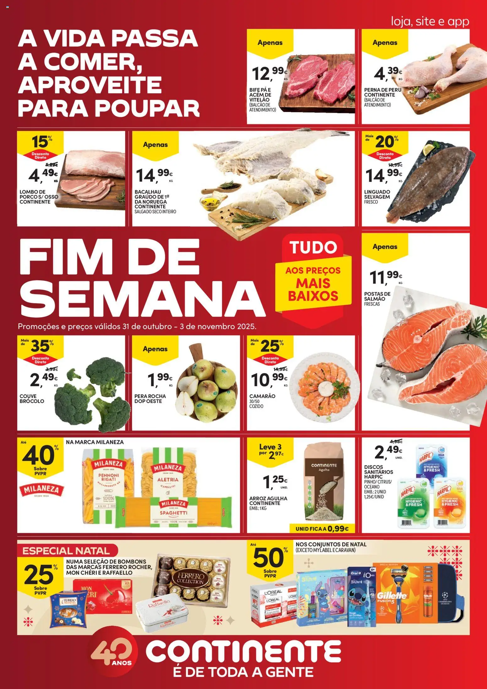 Continente - Fim de Semana │ válido de 31.10.2025 | Página: 1 | Produtos: Milaneza, Salmão, Linguado, Arroz