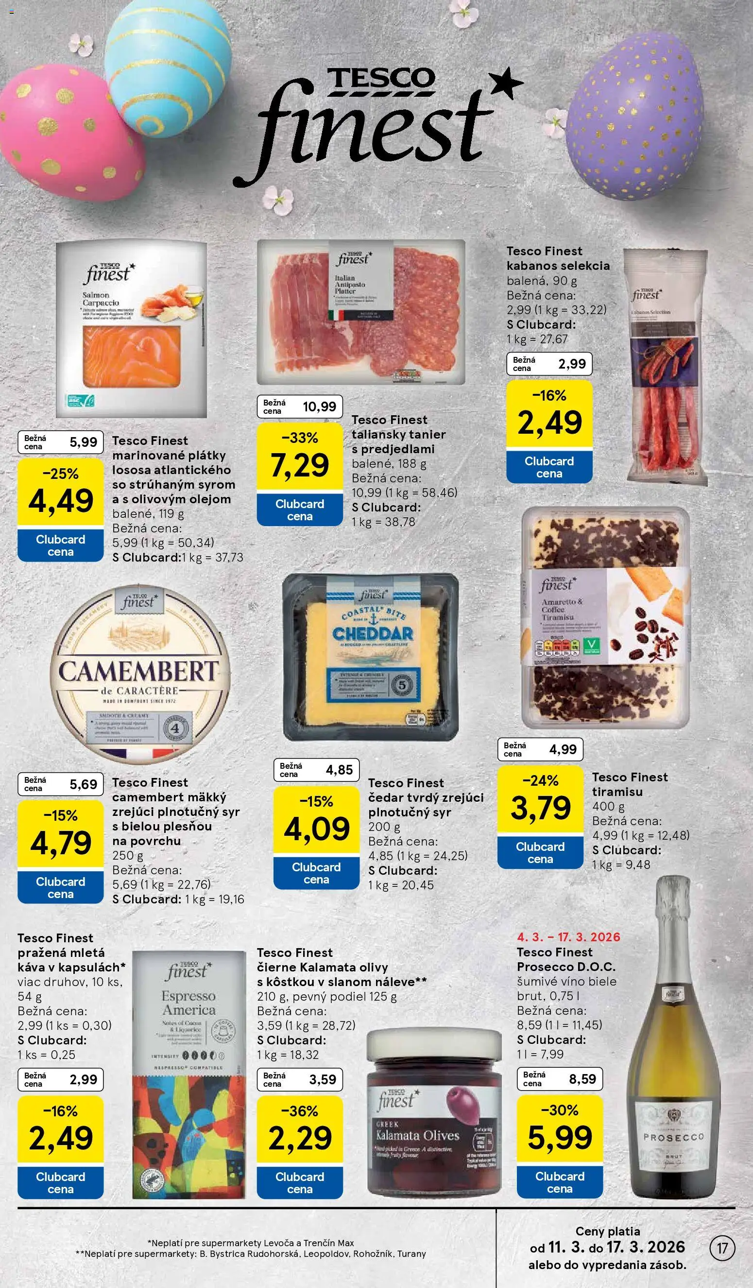 Nové Tesco akcie – leták je platný od 11.03.2026 | Strana: 17 | Produkty: Syr, Káva, Prosecco, Šumivé víno