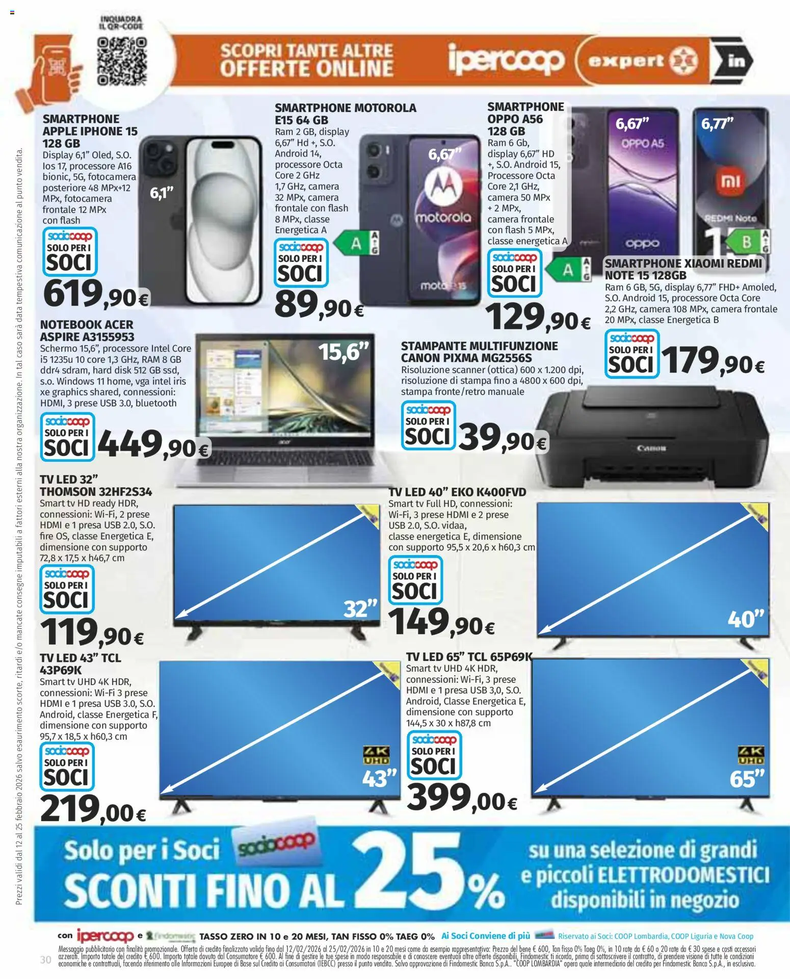 Volantino Ipercoop del 12.02.2026 | Pagina: 30 | Prodotti: Iphone, Stampante, TV, USB