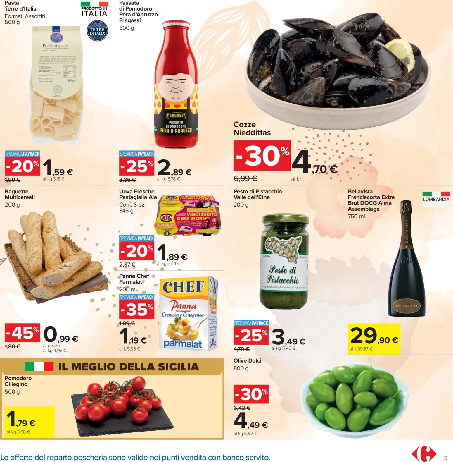 Volantino Carrefour del 24.03.2026 | Pagina: 5 | Prodotti: Panna, Olive, Pera, Pesto