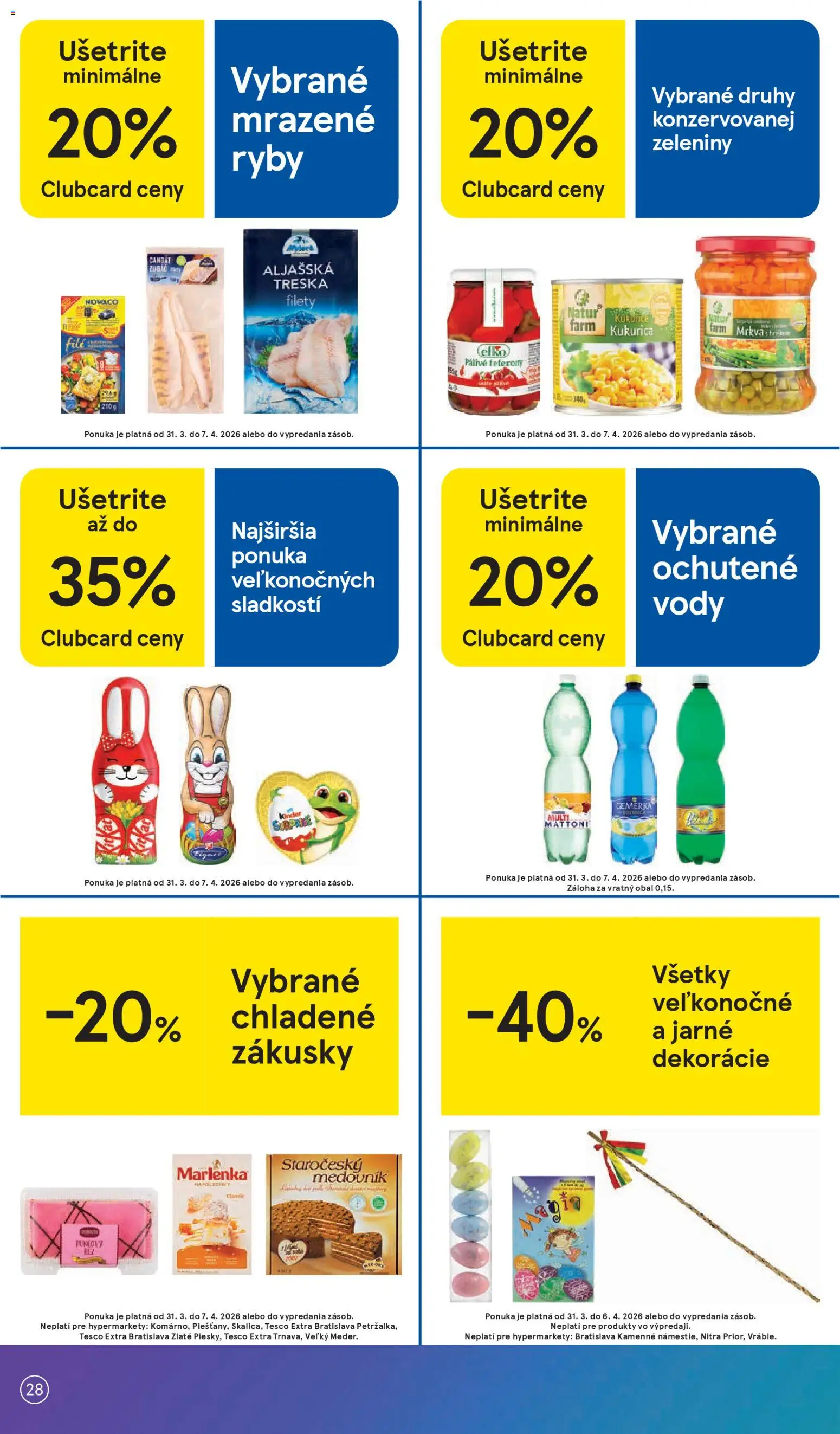 Nové Tesco akcie – leták je platný od 31.03.2026 | Strana: 28 | Produkty: Ryby, Mattoni, Treska, Gemerka