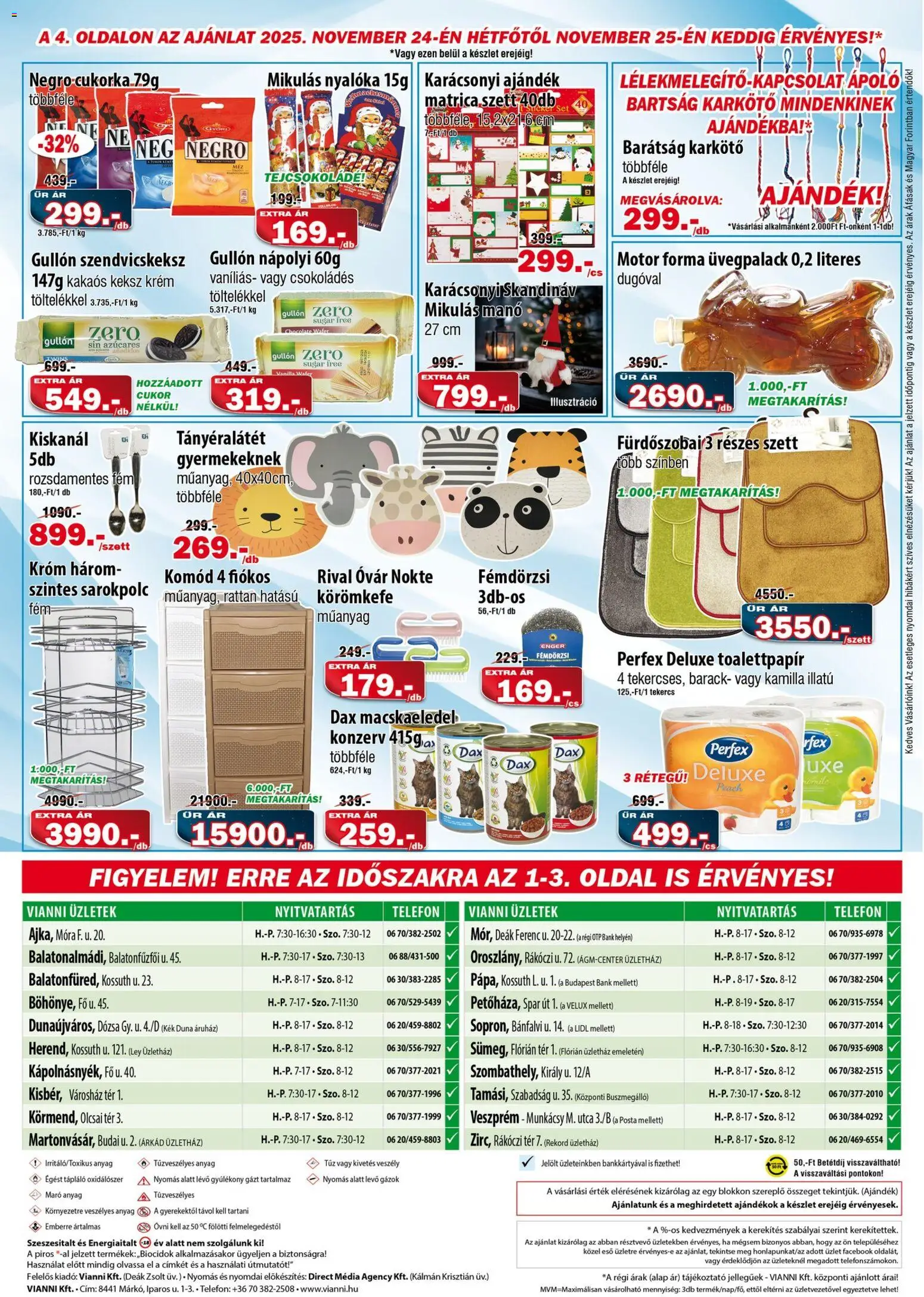 Vianni akciós ujság - amely érvényes a következő dátumtól: 12.11.2025 | Oldal: 4 | Termékek: Telefon, Macskaeledel, Karkötő, Körömkefe