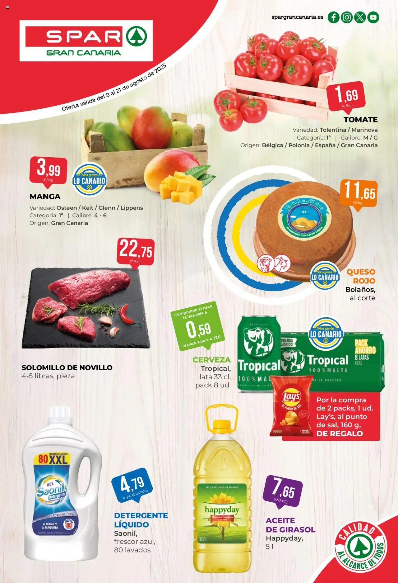 Spar folleto │ válido desde el 08.08.2025 | Página: 1 | Productos: Detergente, Queso, Aceite, Cerveza