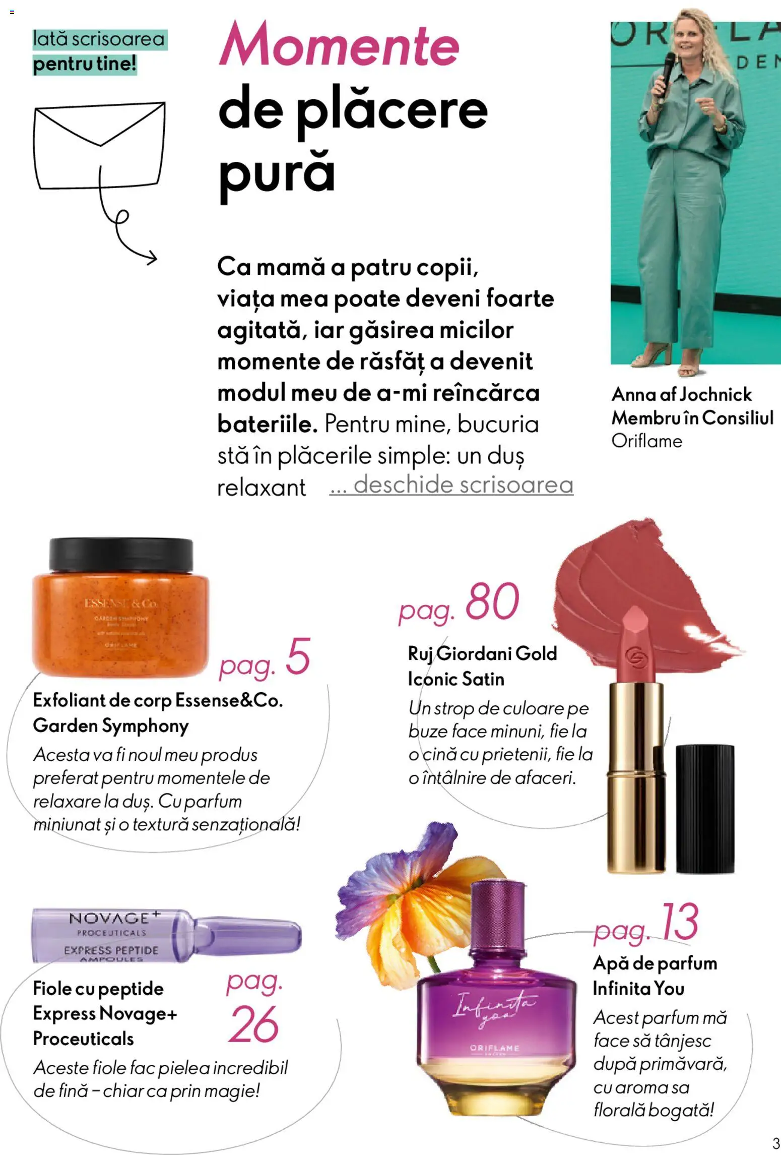 Noul catalog Oriflame – valabil de la 25.03.2026 | Pagină: 3 | Produse: Exfoliant, Duș, Parfum, Apă