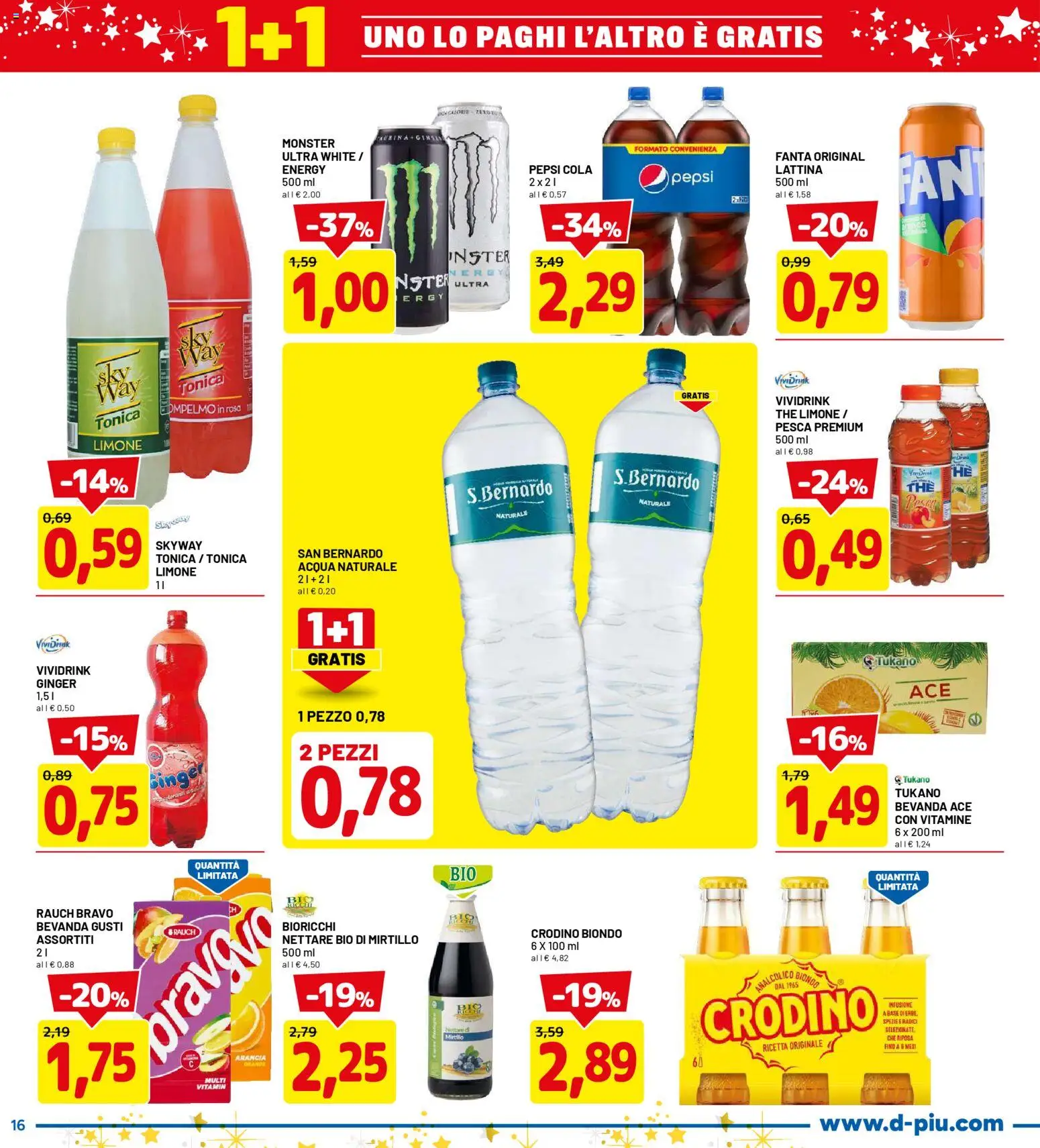 Volantino D Più del 01.12.2025 | Pagina: 16 | Prodotti: Acqua, Pesca, Fanta, Pepsi