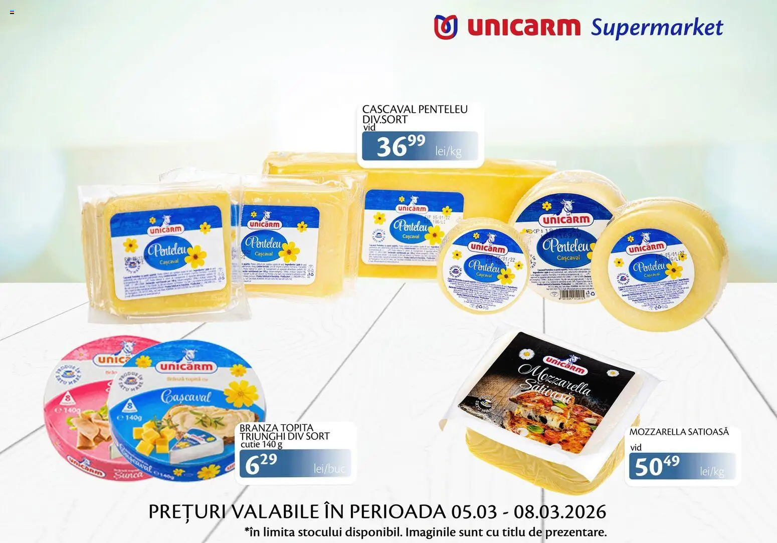Noul catalog Unicarm – valabil de la 05.03.2026 | Pagină: 4 | Produse: Cutie, Cașcaval, Mozzarella, Șuncă