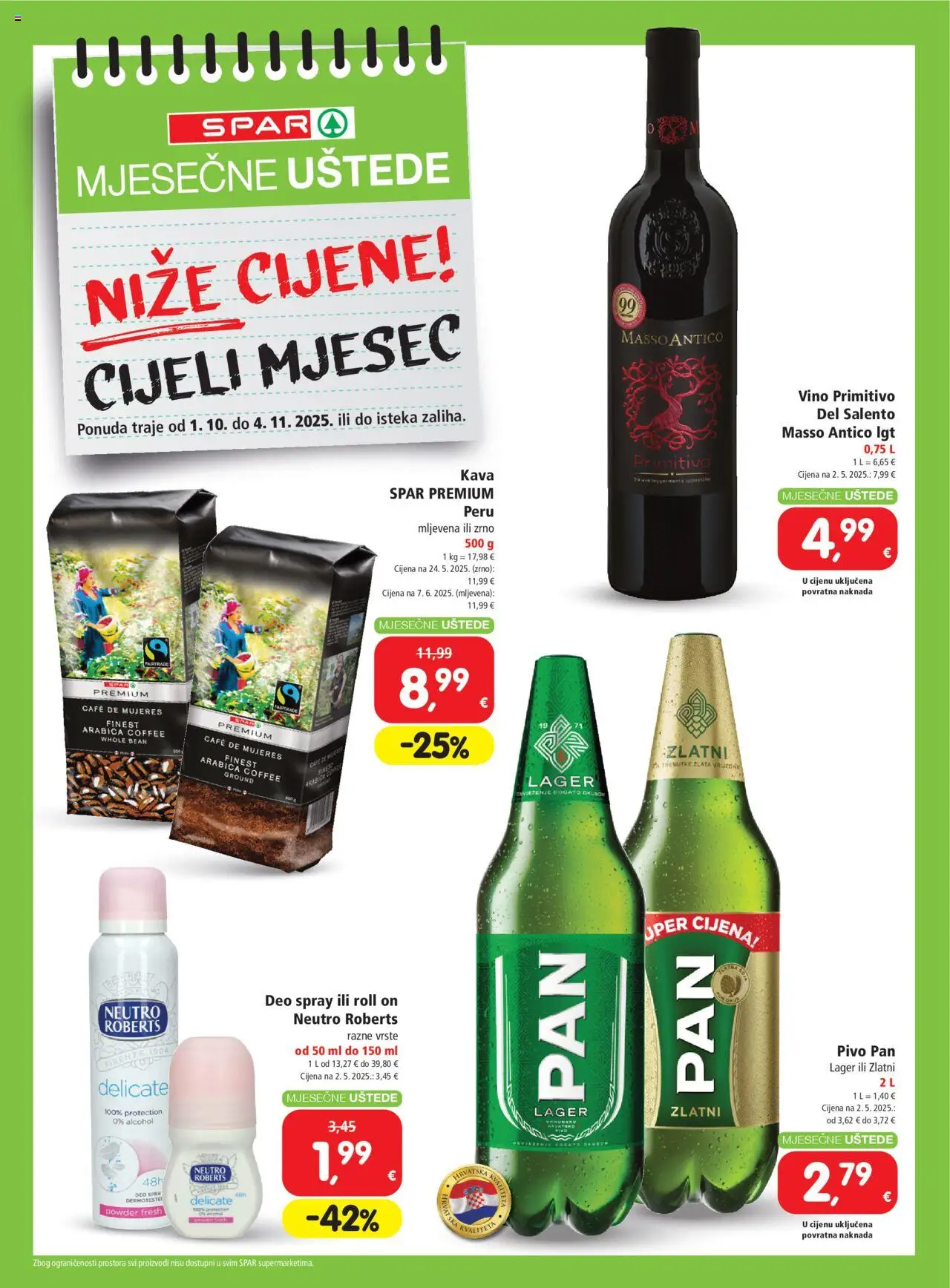 Spar katalog | vrijedi od 01.10.2025 | Stranica: 4 | Proizvodi: Roll on, Vino, Pivo, Pan