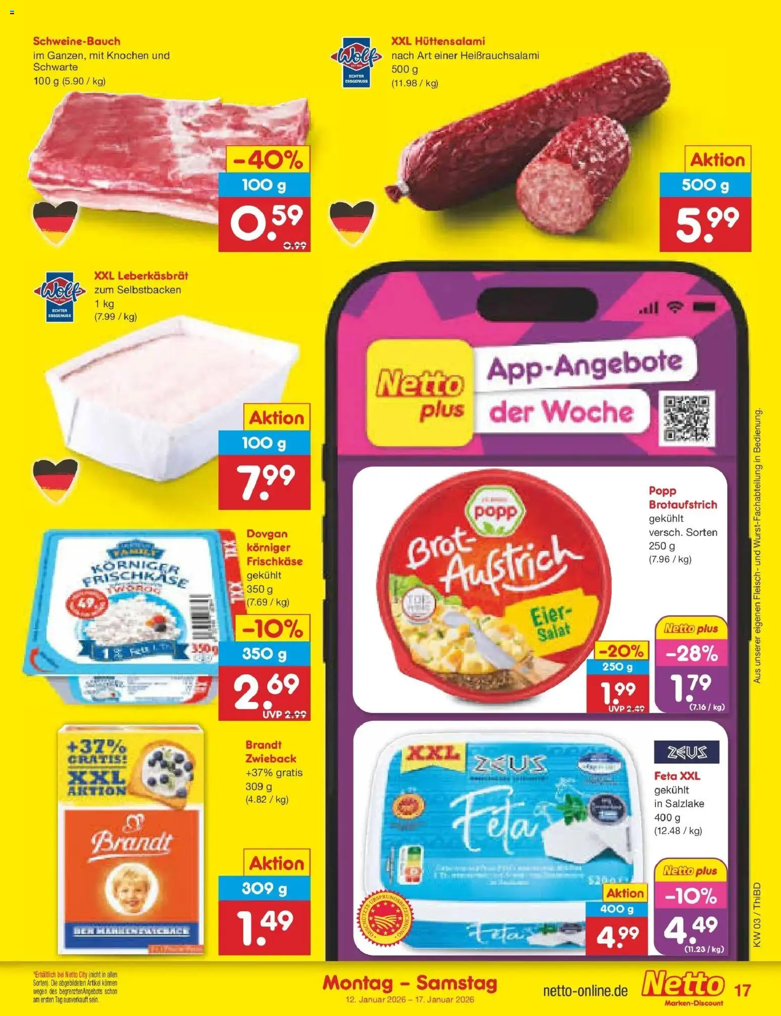 Netto Marken-Discount prospekt Thiendorf	 – gültig ab 12.01.2026 | Seite: 21 | Produkte: Feta, Schweinebauch, Fleisch, Frischkase