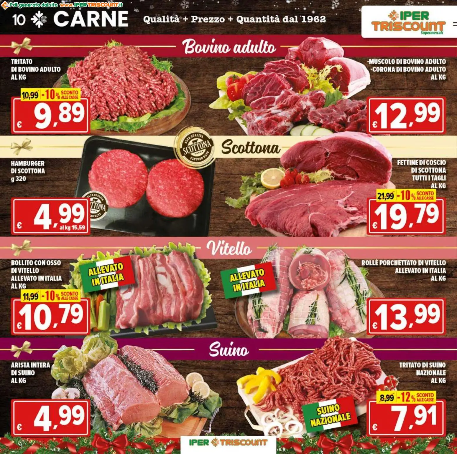 Volantino Ipertriscount del 16.12.2025 | Pagina: 10 | Prodotti: Bovino, Suino, Vitello, Hamburger