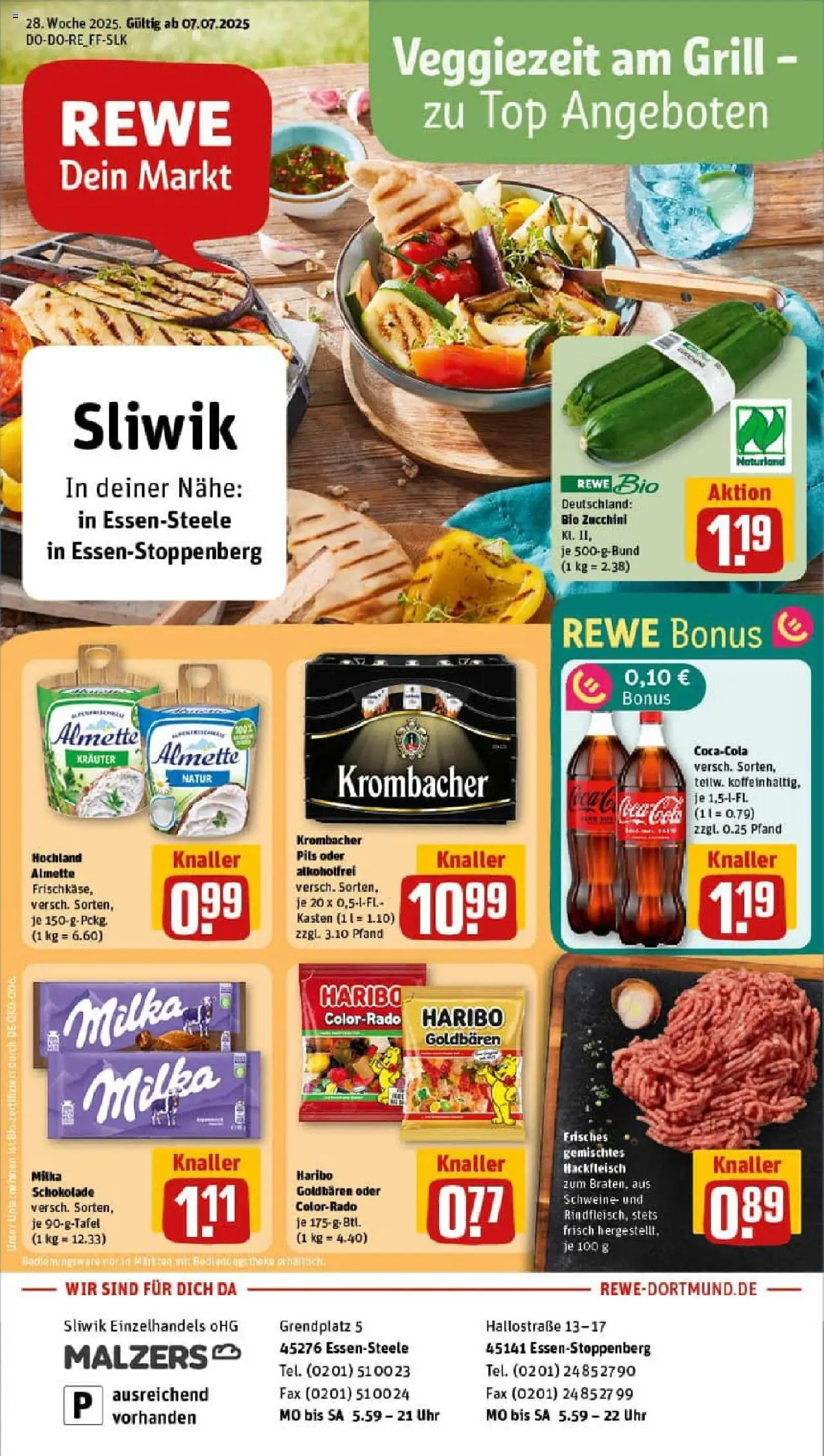 Rewe prospekt Essen	 - gültig ab dem 06.07.2025 | Seite: 1 | Produkte: Top, Grill, Theke, Zucchini