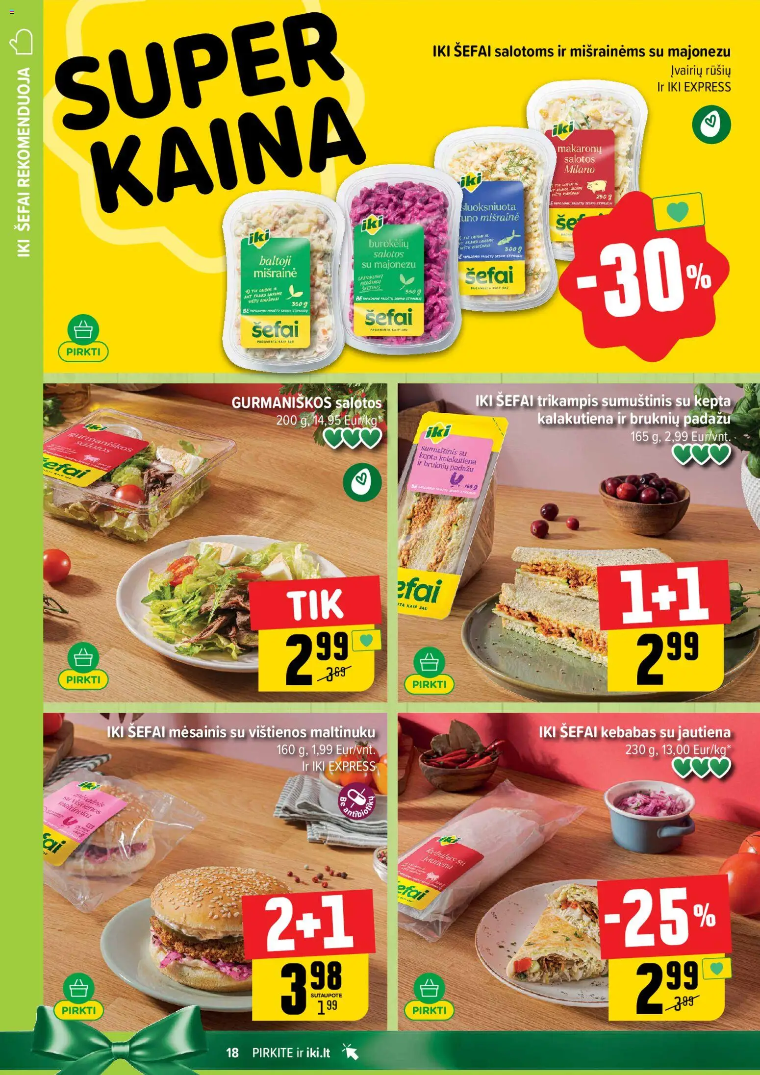 IKI akcijos nuo 10.11.2025 | Puslapis: 18 | Prekių: Salotos, Vištienos, Sumuštinis, Jautiena