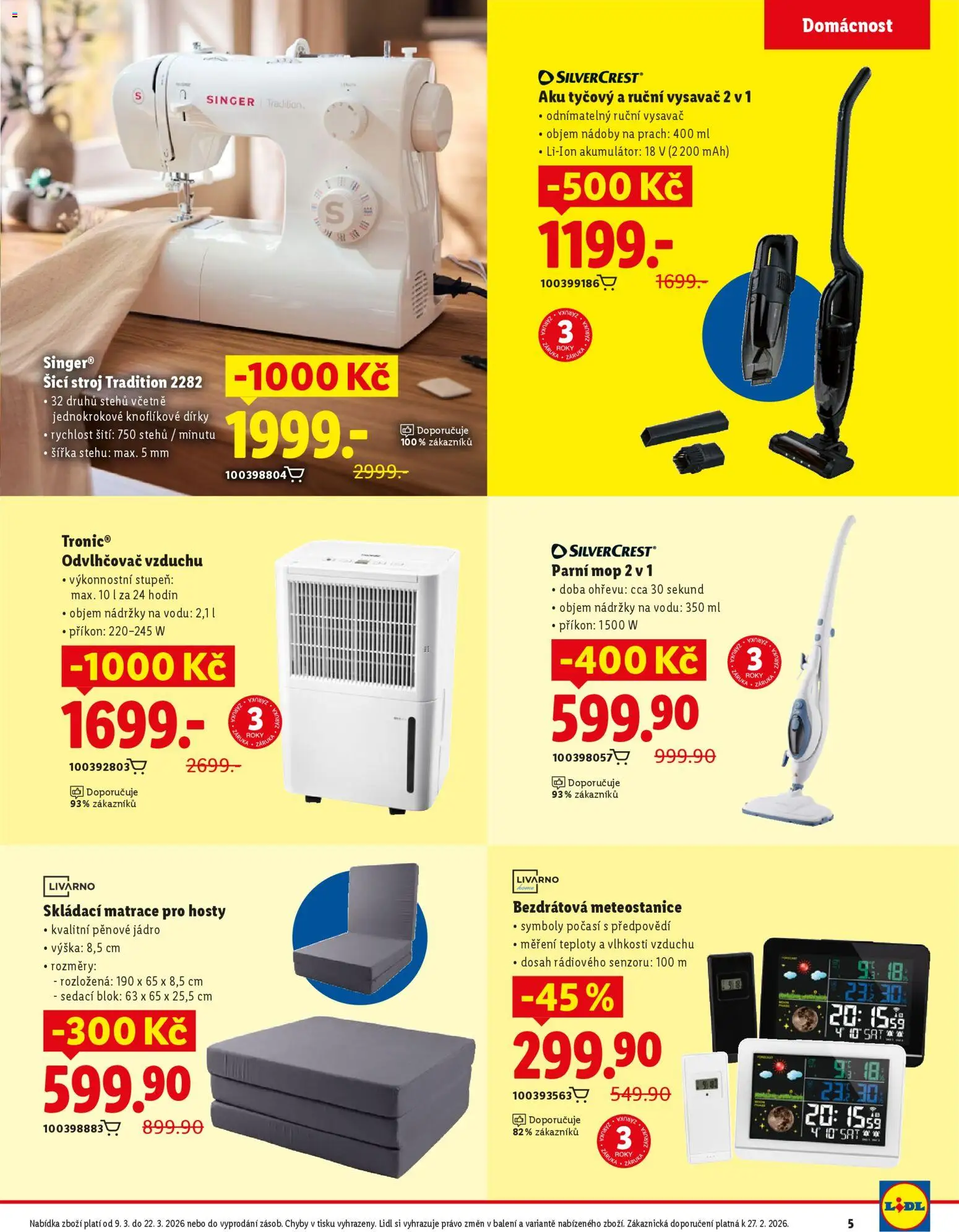 Lidl magazín od 09.03.2026 | Strana: 5 | Produkty: Mop, Vysavač, Singer, Skládací matrace pro hosty