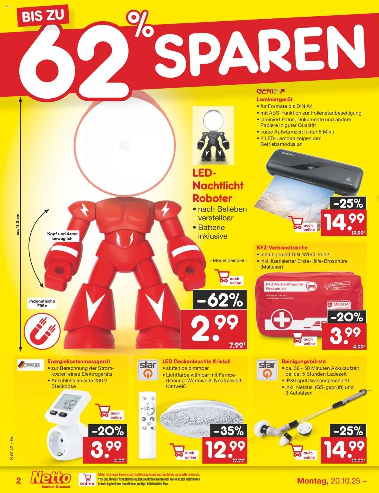 Netto Marken-Discount Prospekt 	 – gültig ab 20.10.2025 | Seite: 32 | Produkte: Roboter, Steckdose, Nachtlicht, Netzteil