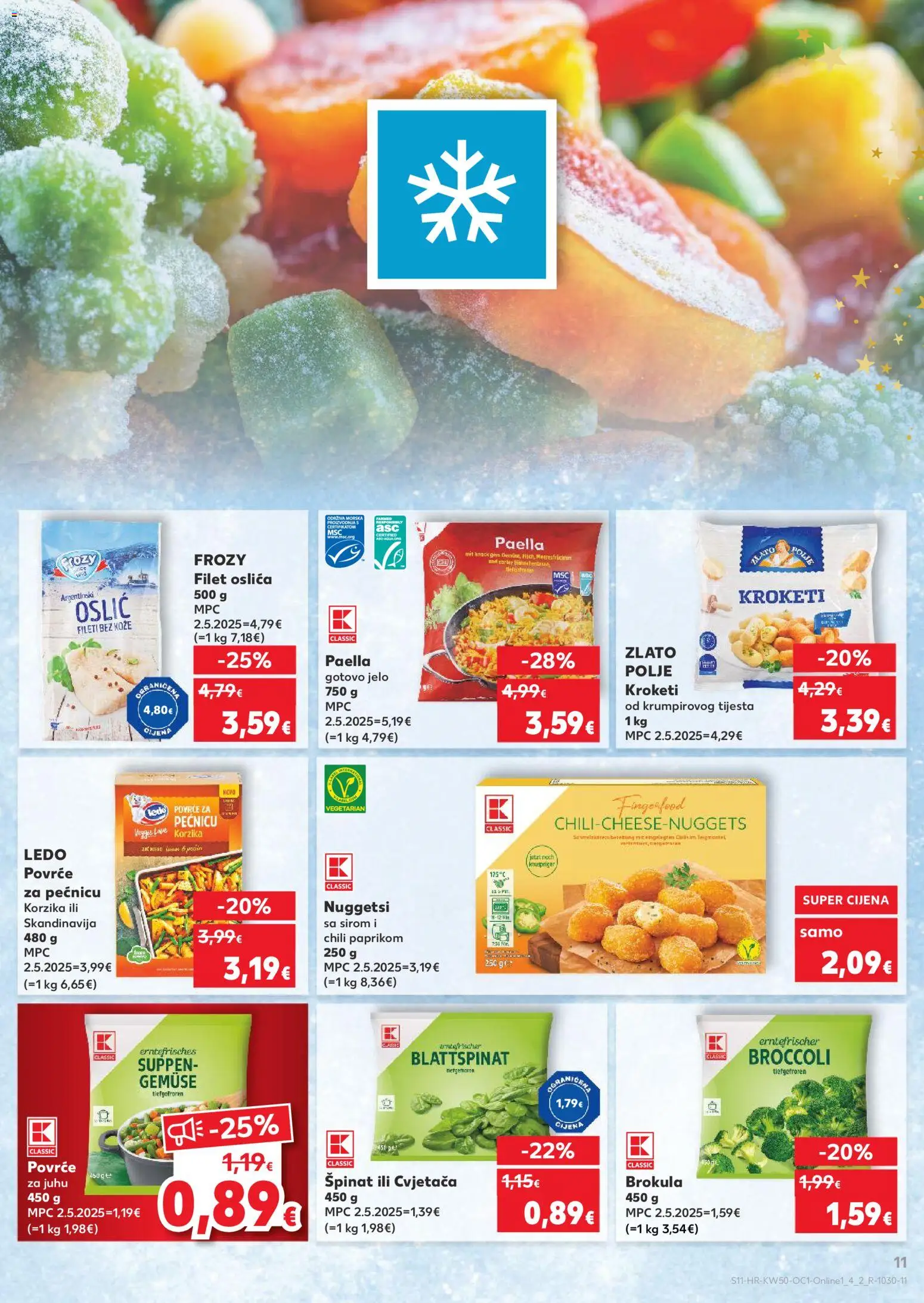 Kaufland katalog | vrijedi od 10.12.2025 | Stranica: 11 | Proizvodi: Brokula, Špinat, Ledo, Oslić