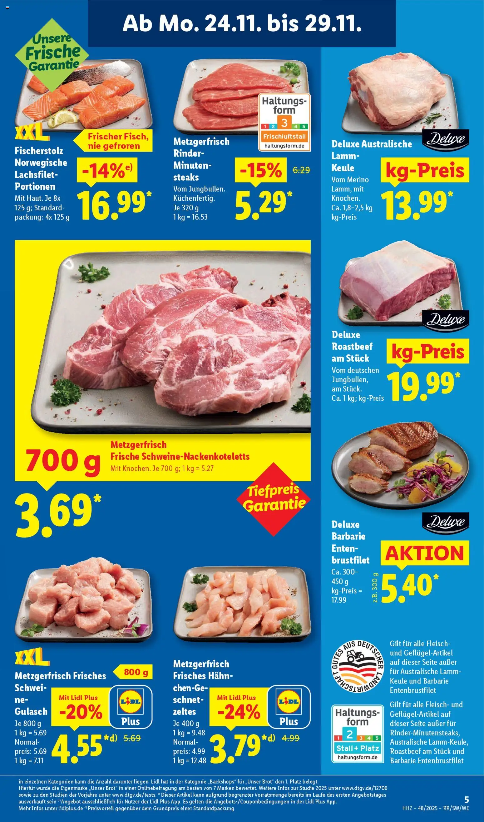 Lidl Prospekt Aarbergen – gültig ab 24.11.2025 | Seite: 7 | Produkte: Roastbeef, Gulasch, Brot, Fleisch