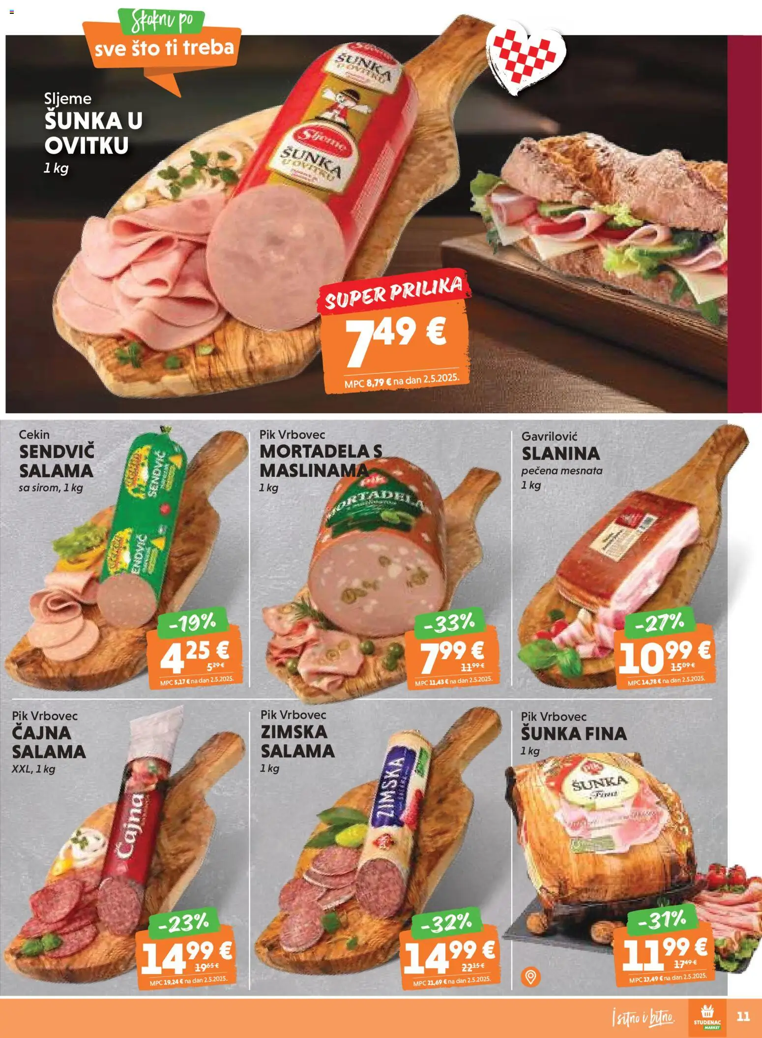 Studenac katalog | vrijedi od 26.11.2025 | Stranica: 11 | Proizvodi: Salama, Šunka, Mortadela, Pik Vrbovec