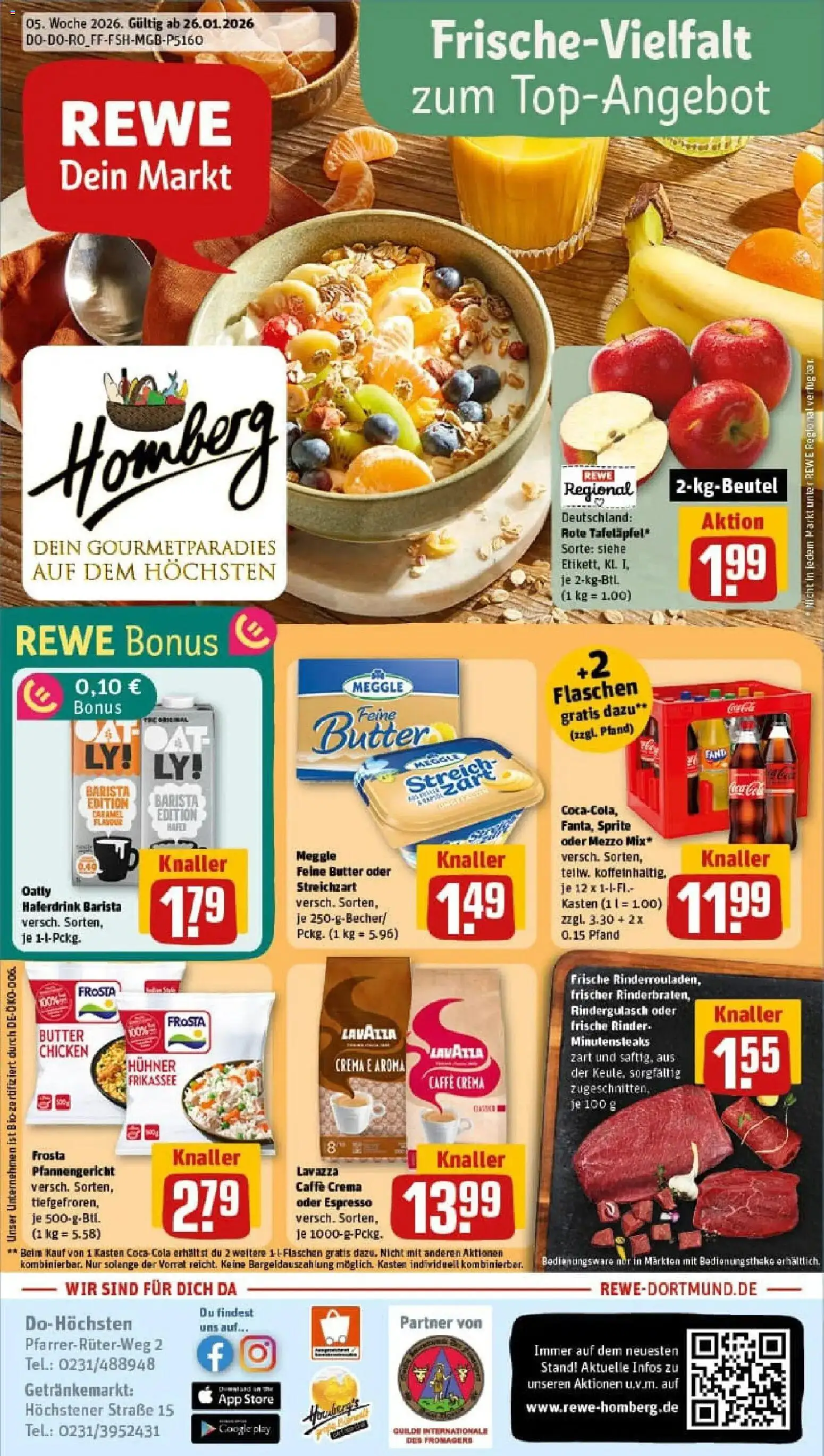 Rewe prospekt Dortmund	 – gültig ab 26.01.2026 | Seite: 1 | Produkte: Rindergulasch, Sprite, Butter, Oatly