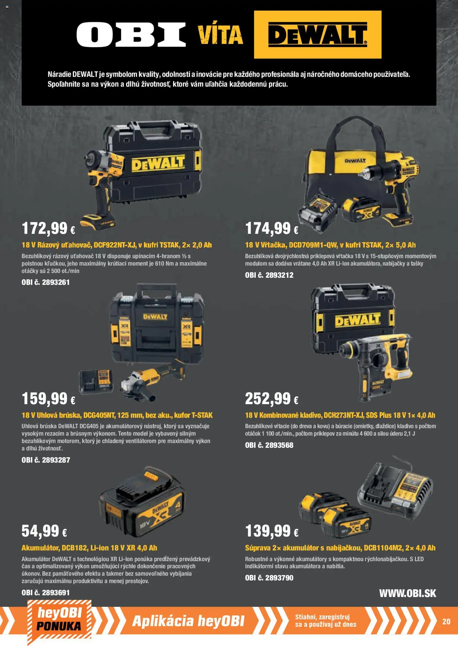 Nové OBI akcie – leták je platný od 01.04.2026 | Strana: 21 | Produkty: Náradie, Uhlová brúska, Aku, Akumulátor
