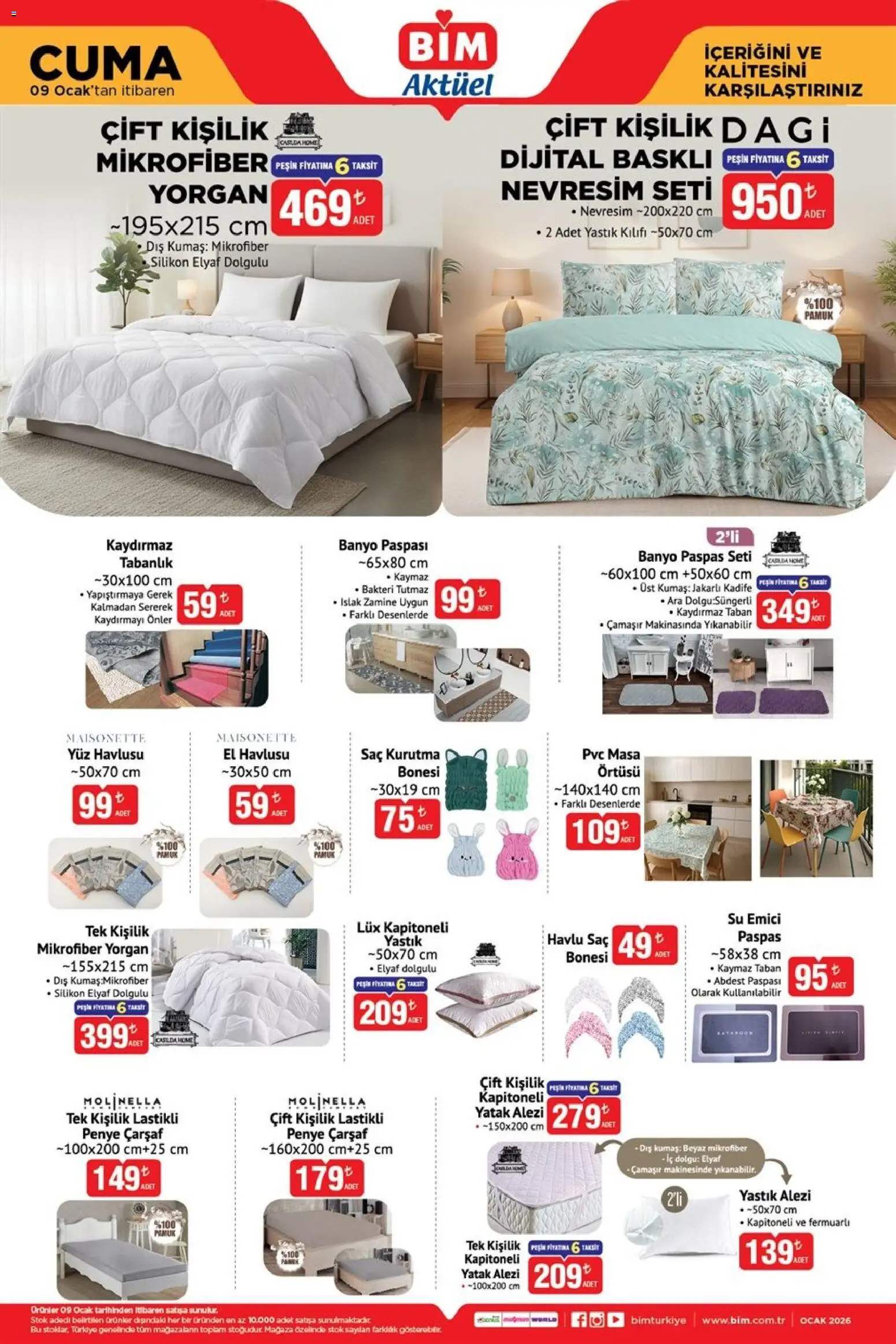 BİM Katalog Cuma - 09.01.2026 tarihinden itibaren geçerlidir | Sayfa: 4 | Ürünler: Yatak, Masa, Yastık kılıfı, Su