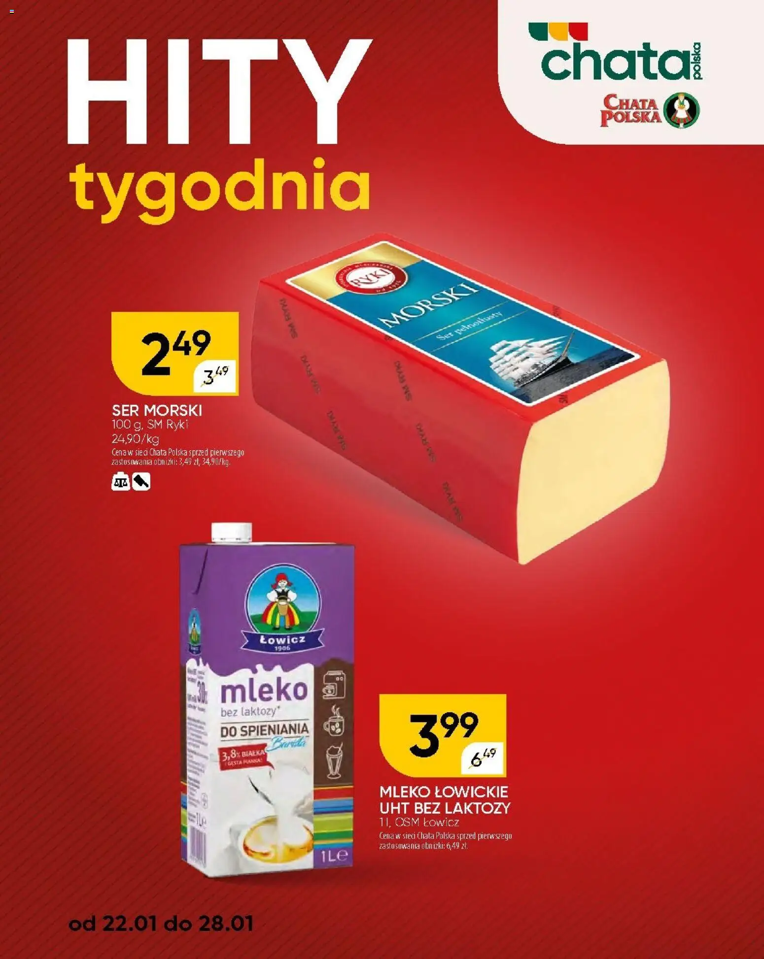 Chata Polska Gazetka od 29.01.2026 | Strona: 22 | Produkty: Bez laktozy, Mleko, Ser, Mleko łowickie