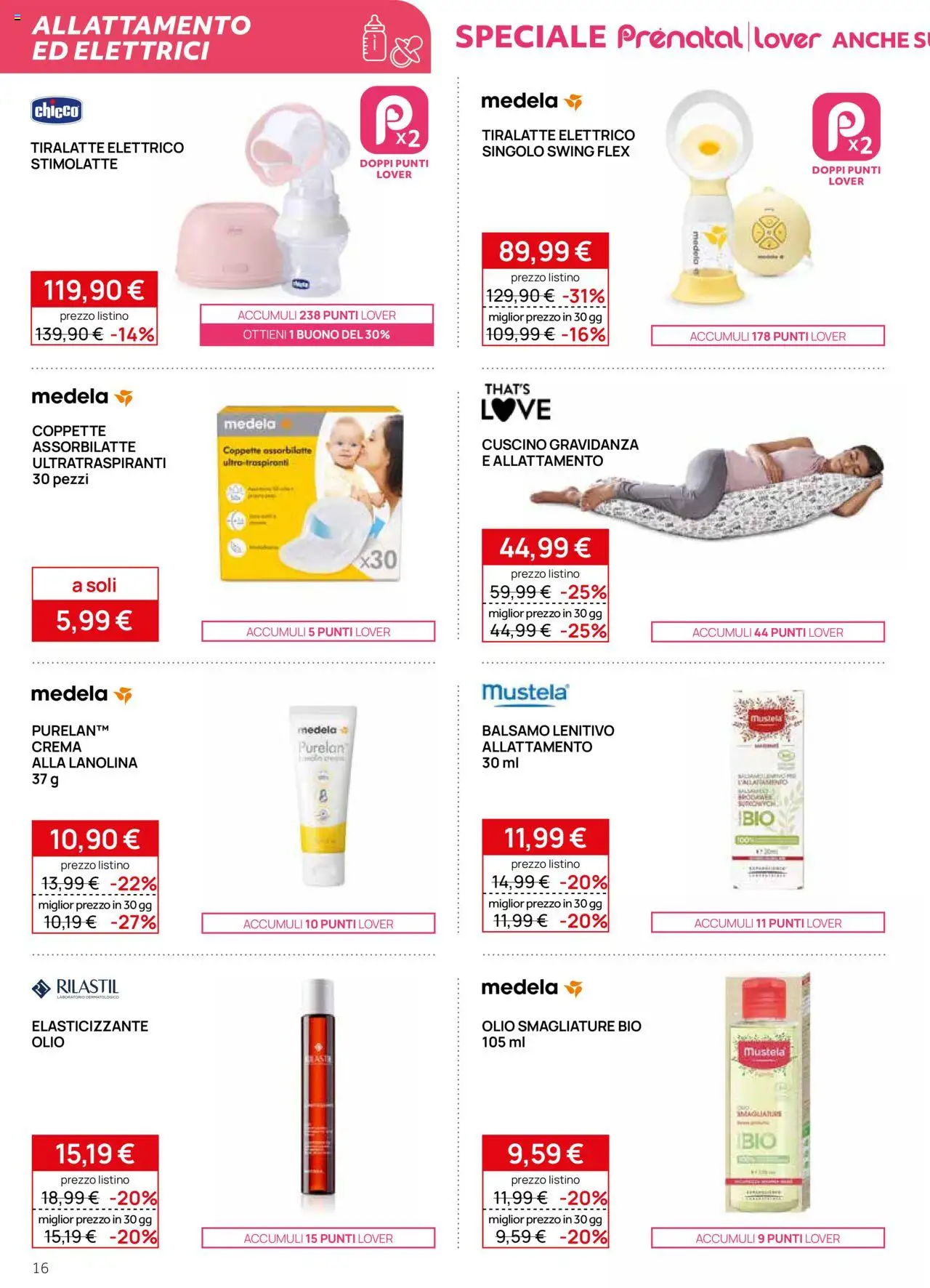 Volantino Prenatal del 09.10.2025 | Pagina: 16 | Prodotti: Crema, Olio, Tiralatte, Cuscino