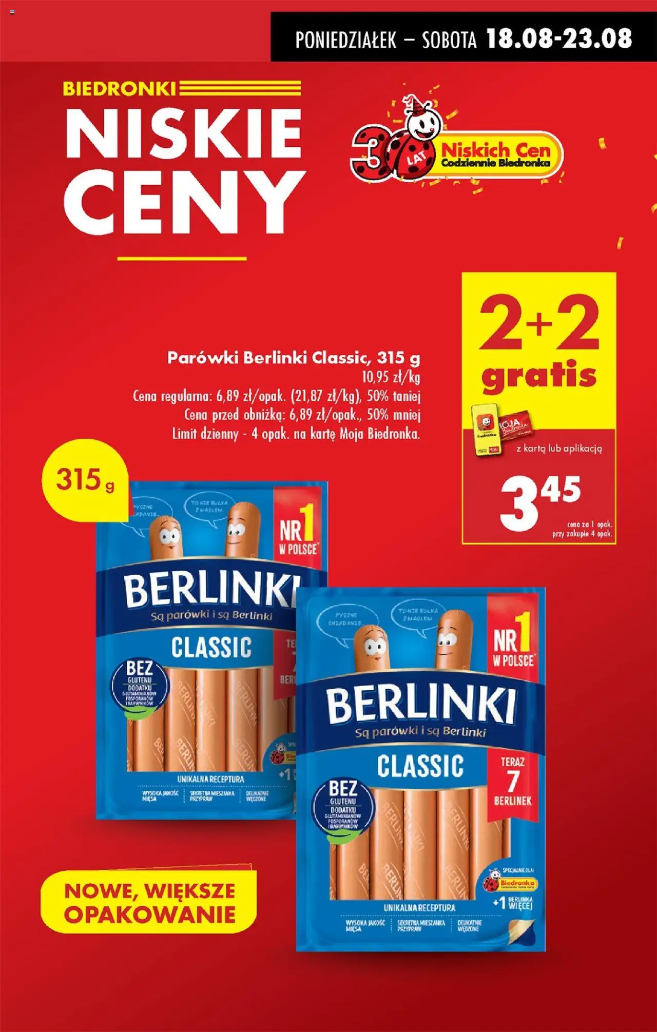 Biedronka gazetka od 18.08.2025 | Strona: 3 | Produkty: Karta, Parówki berlinki, Parówki, Bułka